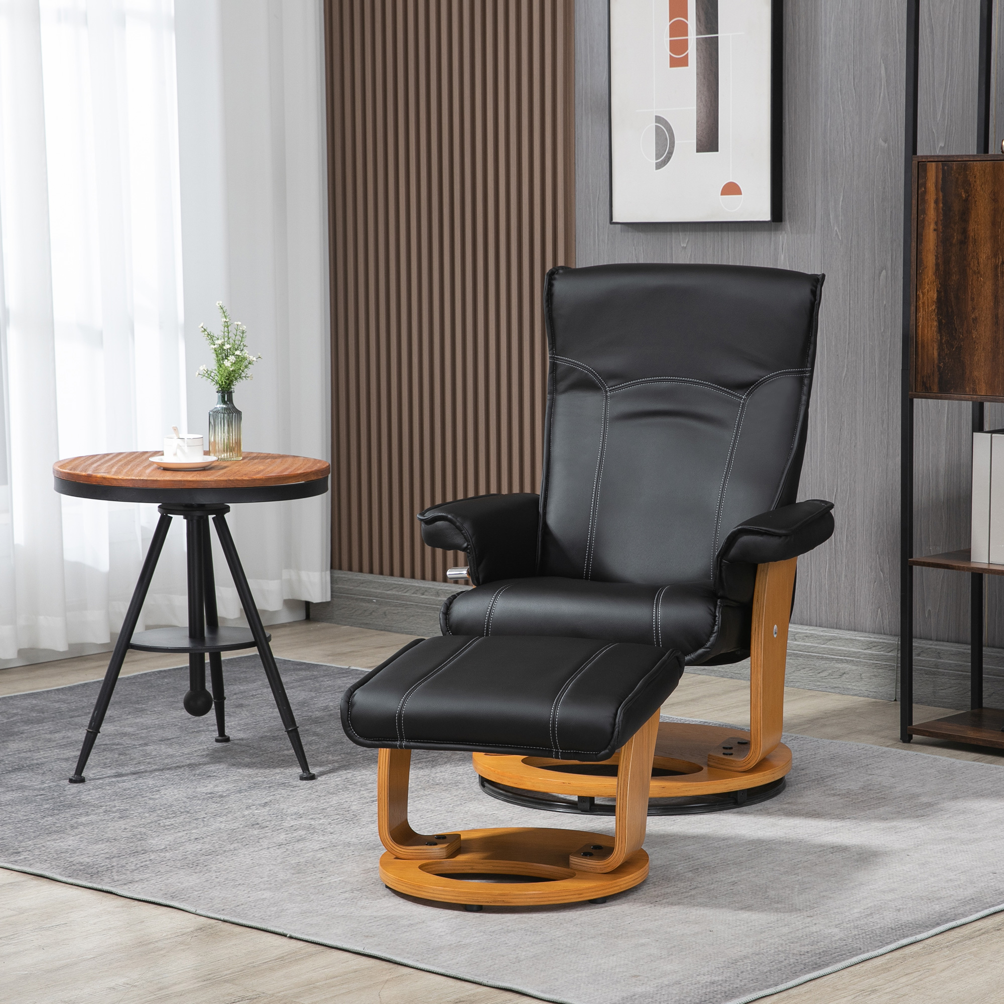 HOMCOM Fauteuil met voetenbank, tv-stoel, fauteuil, verstelbare rugleuning, 360° draaibaar, zwart+bruin