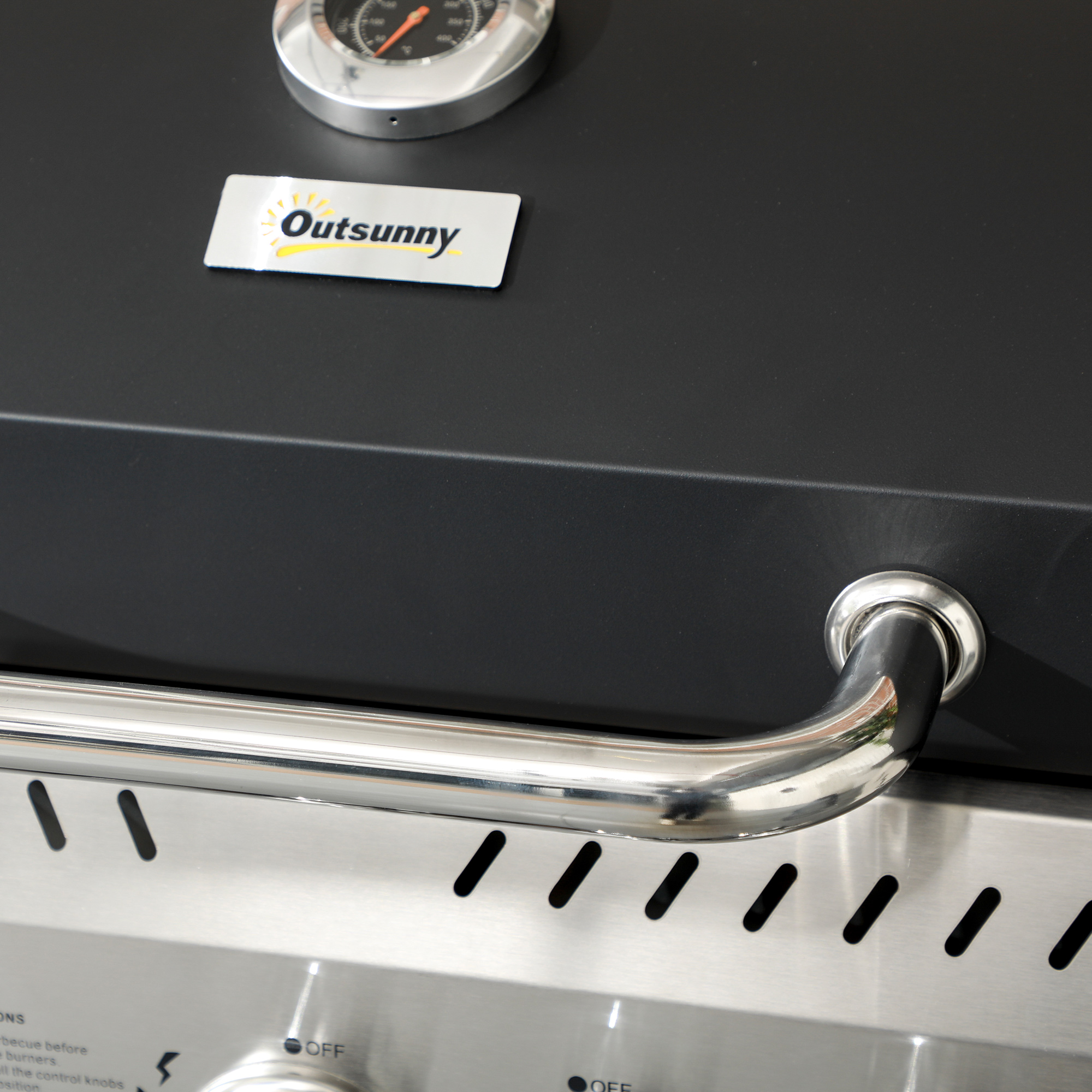 Outsunny Gasgrill, BBQ-Grill, 4 Hoofdbranders, 1 Zijbrander, 1 Warmhoudplaat; 123 x 52 x 101cm, Zwart