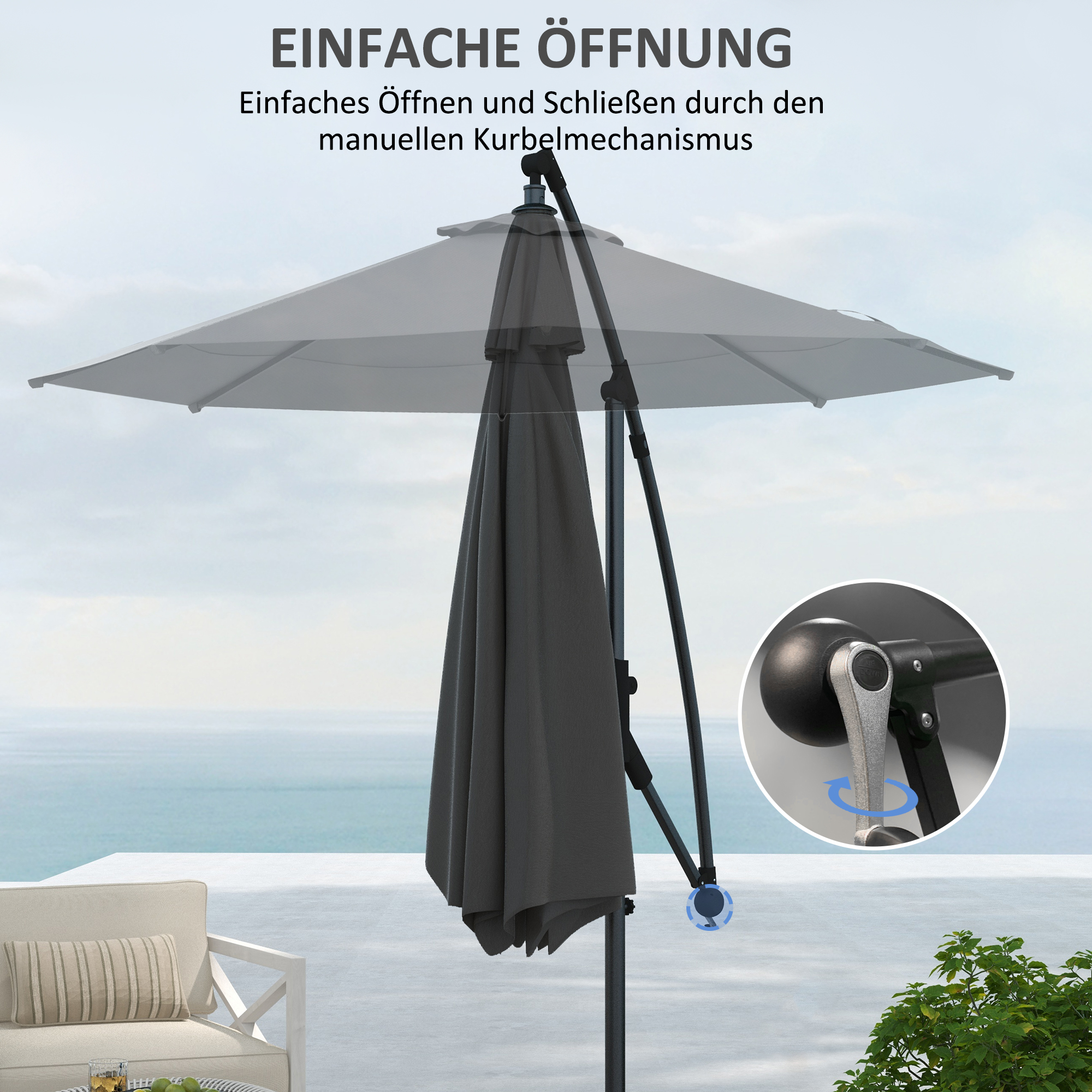 Outsunny Parasol Ampelschirm, incl. Kruisvoet, 293 x 293 x 260 cm, Grijs