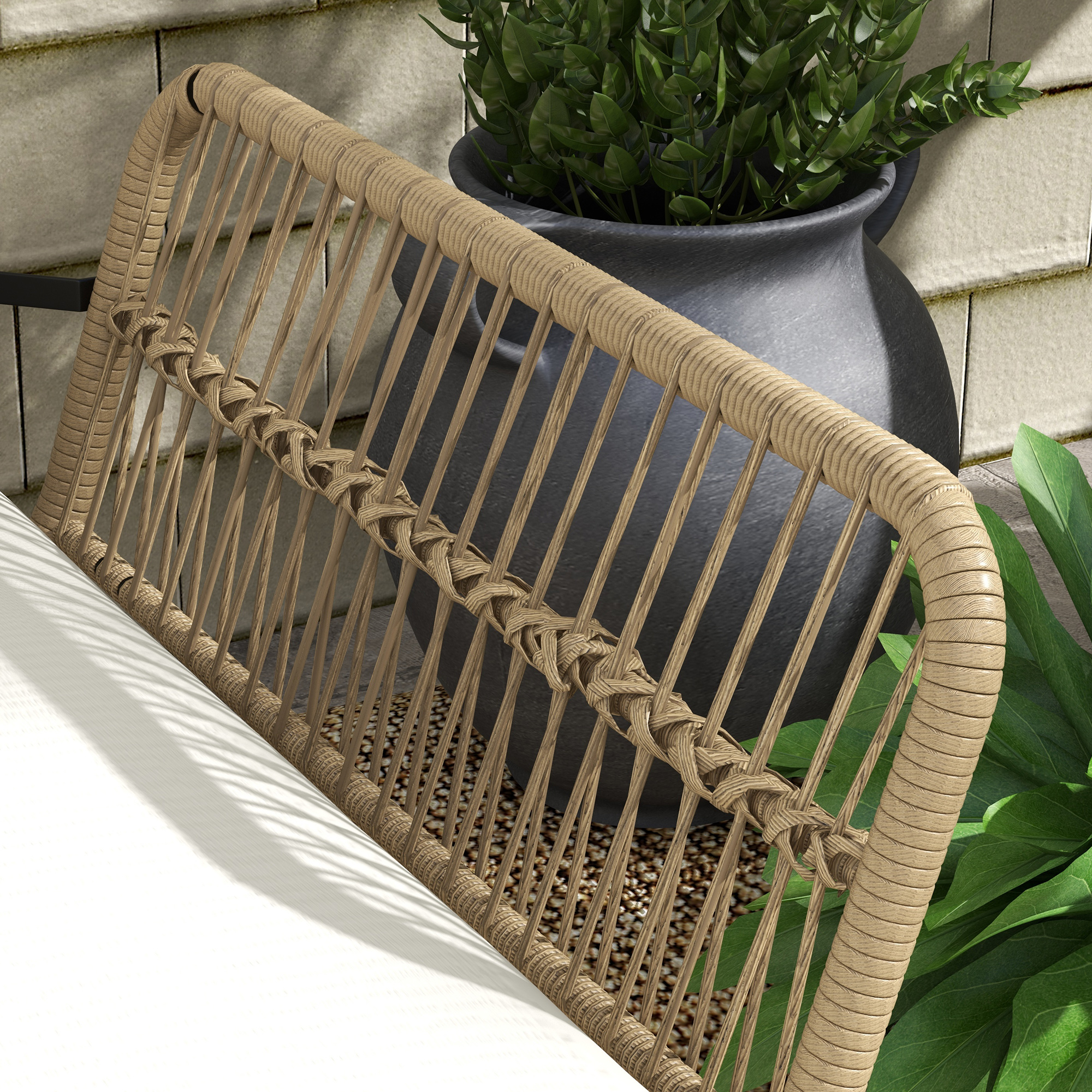 Outsunny Loungeset voor in de tuin, PE rattan, 122 x 79 x 75 cm, Natuur + Crèmewit