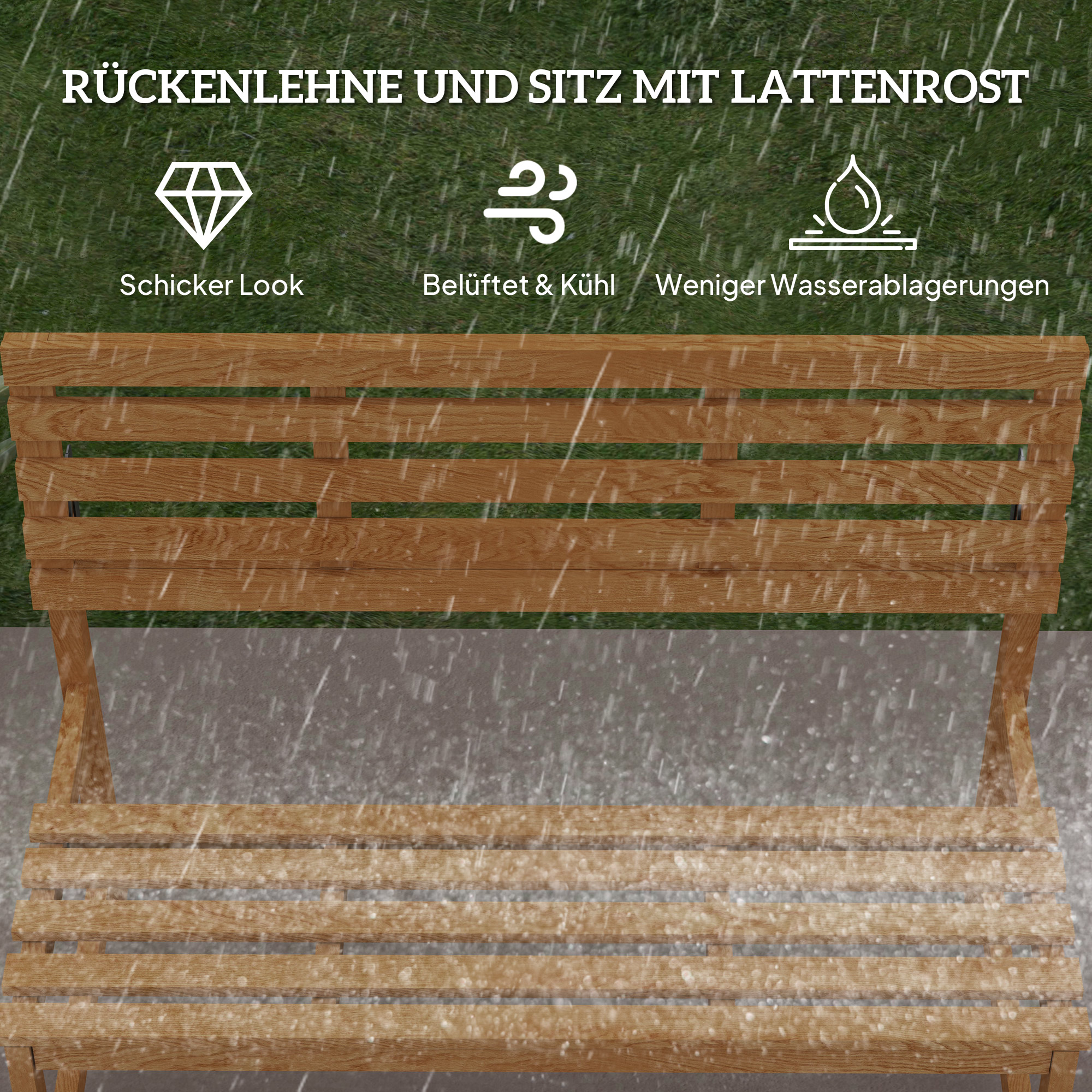 Outsunny 2-zits Tuinbank van Hout, Weerbestendige Zitbank, UV-Bestendige Tuinmeubelen met Omzetbare Rugleuningen 110x61x89cm, Teak