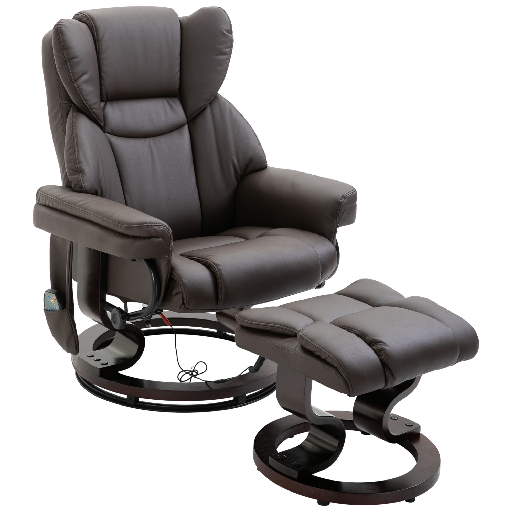 HOMCOM massagestoel met voetenbank relaxstoel kantelbaar tot 145° kunstleer bruin 79 x 82 x 101 cm