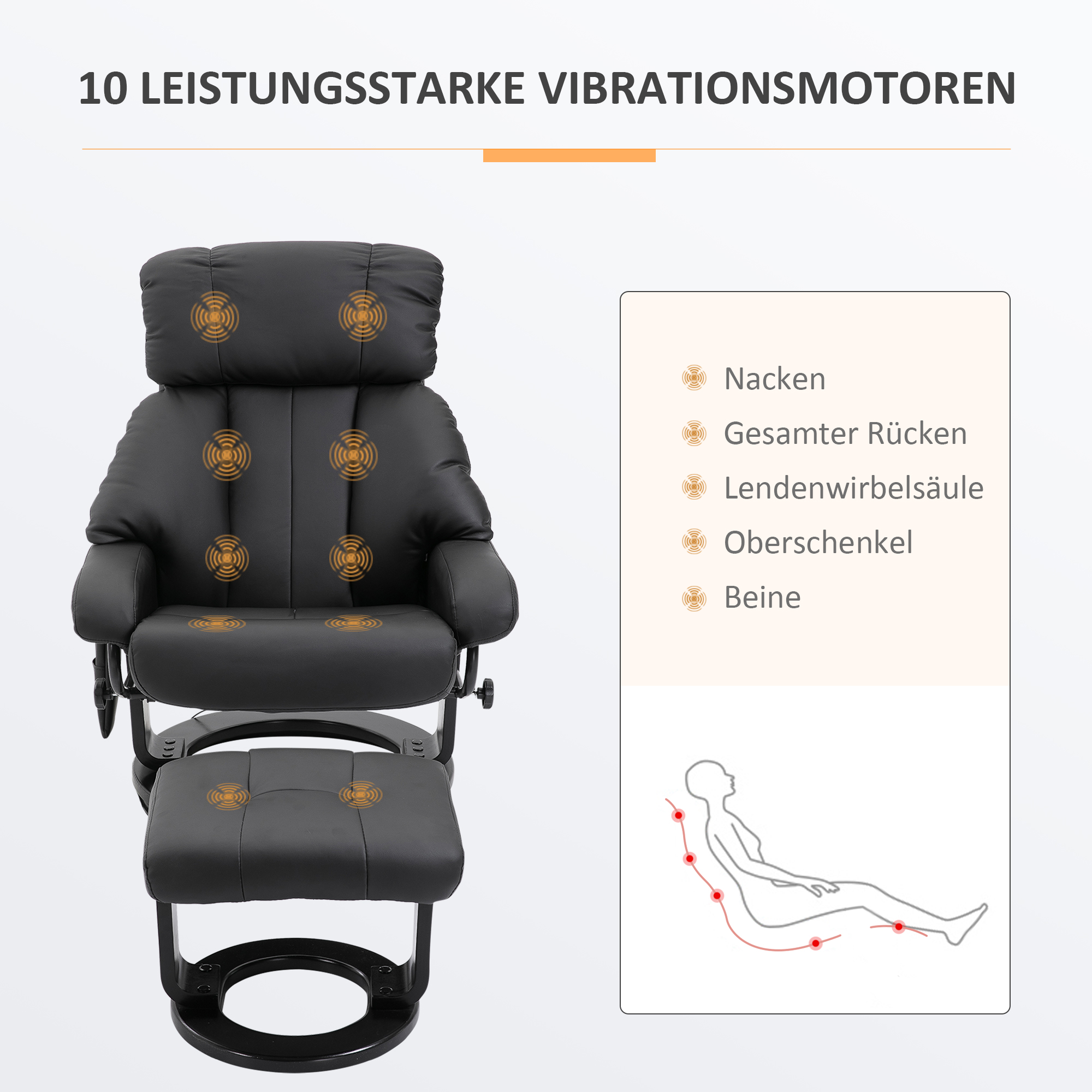 HOMCOM relaxfauteuil met massagestoel incl. kruk zwart