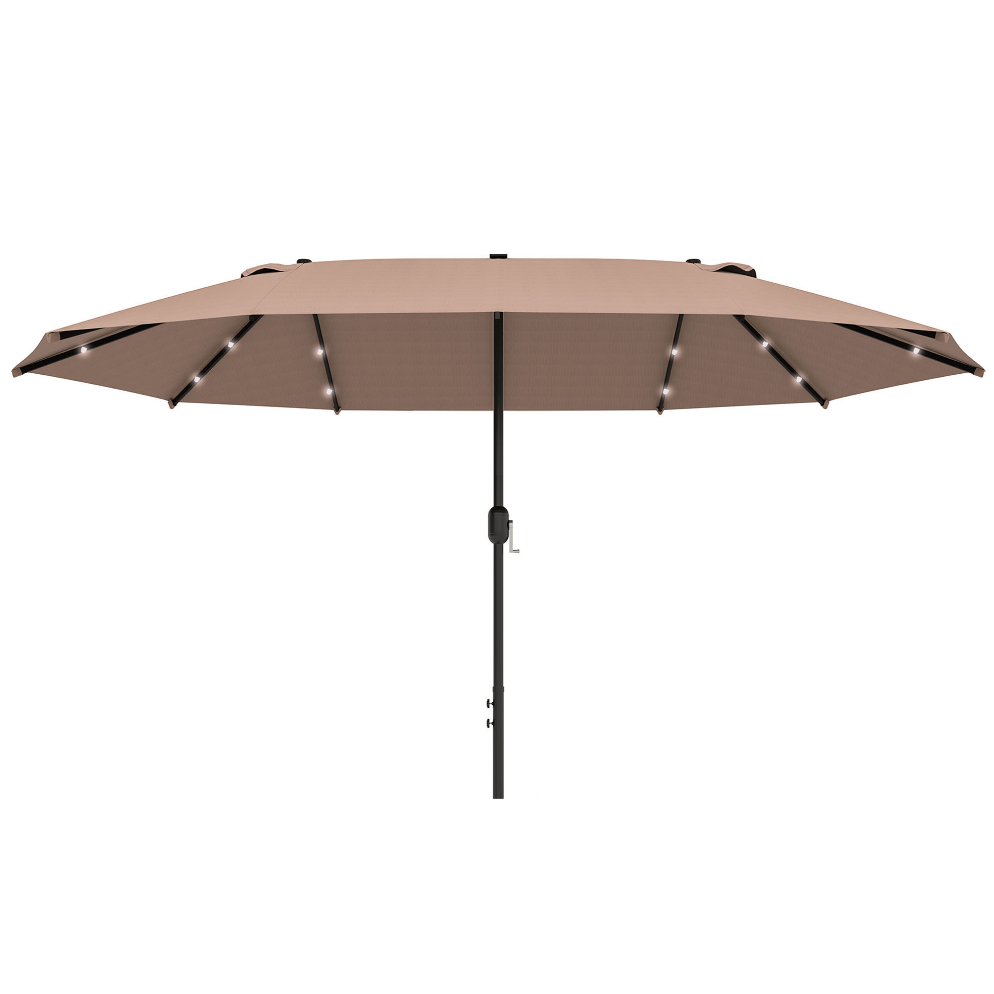 Outsunny parasol met LED dubbele parasol 440 x 260 cm tuinparasol marktparasol grote terrasparasol met handslinger ovaal metaal kaki