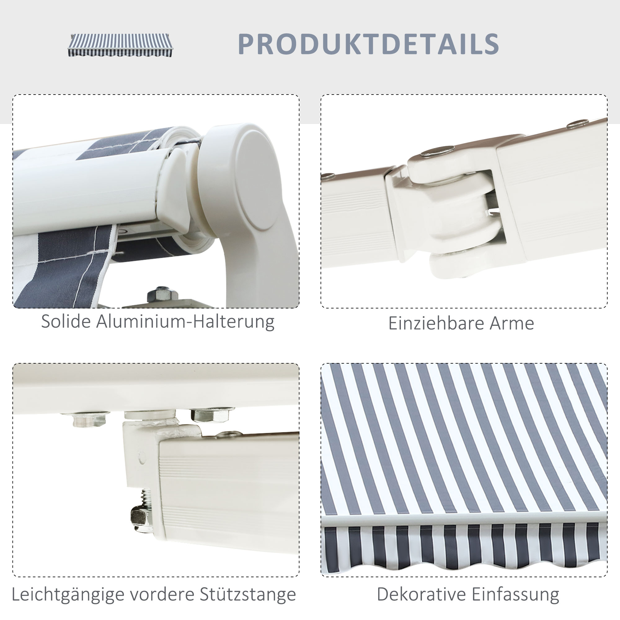 Outsunny Luifel handslinger knikarmluifel zonwering balkon aluminium 2,95 x 2,5 m 2 kleuren