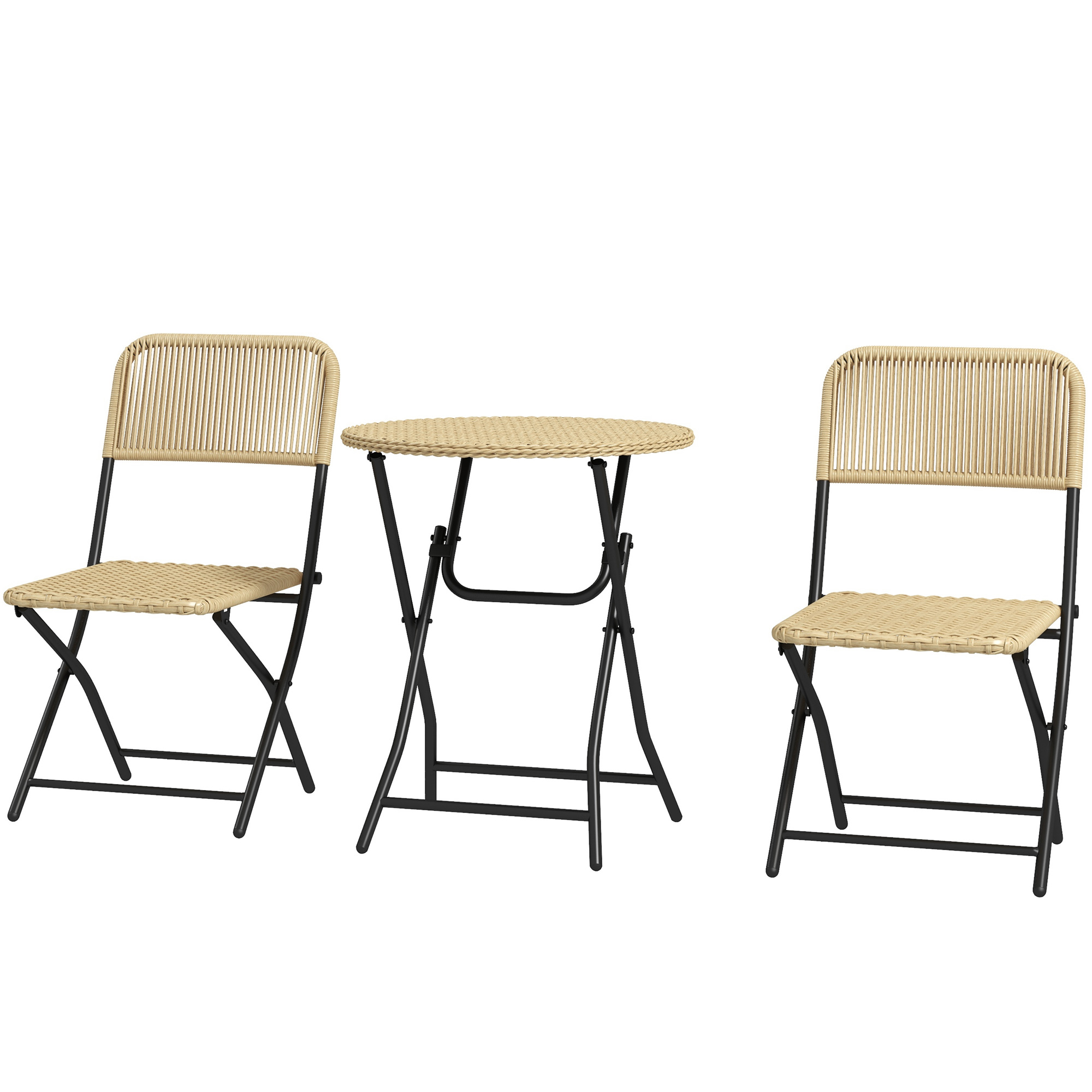 Outsunny Bistroset in Rattanlook, 2 stoelen met ronde tafel, inklapbaar, stalen frame, geel