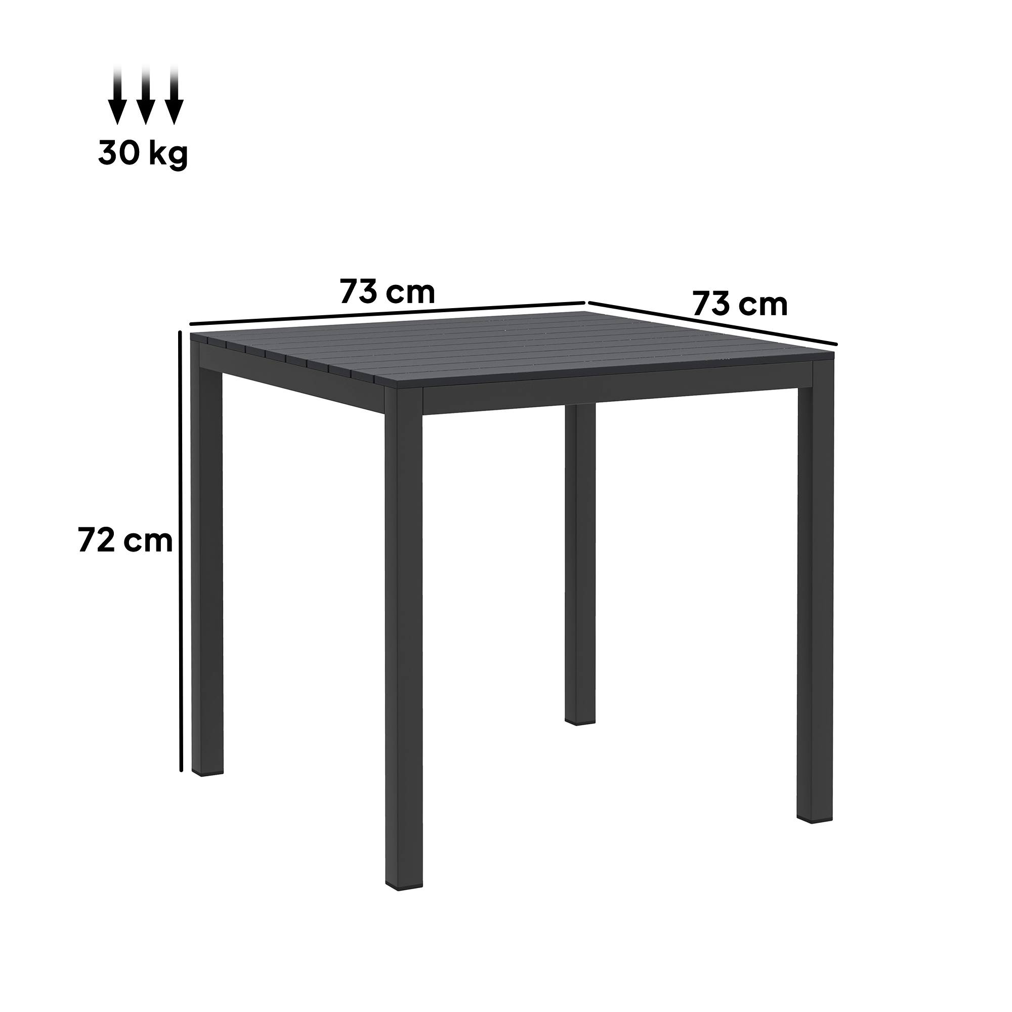 Outsunny Tuintafel Aluminium 73x73 cm Weerbestendig Buffettafel met Houtlook, Campingtafel voor 4 Personen Zwart