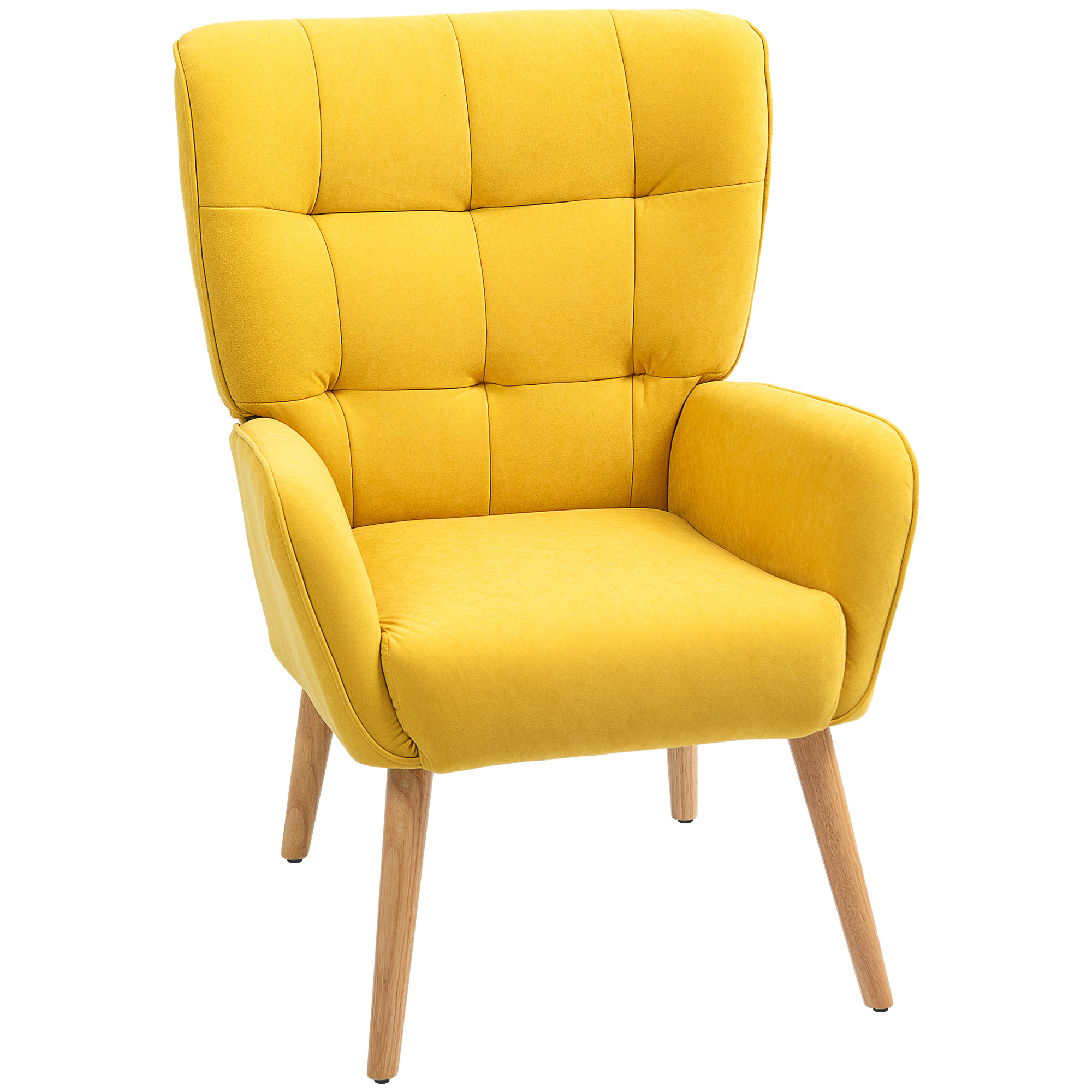 HOMCOM Gestoffeerde fauteuil, Woonkamerstoel met stiksels, Zachte bekleding in Fluweel Look, tot 120 kg, Geel