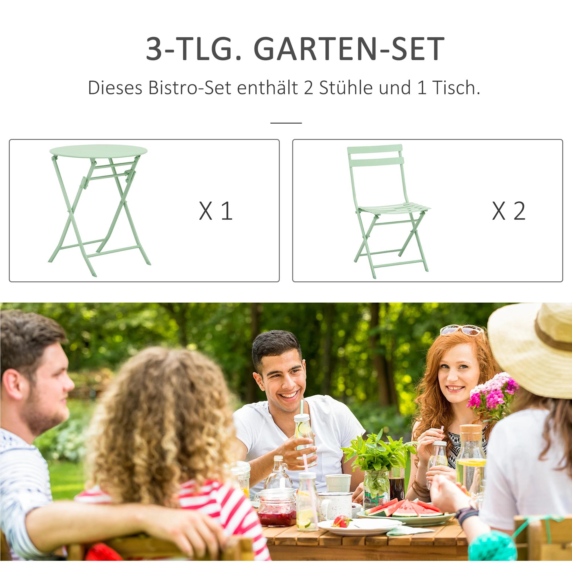 Tuinset metalen meubelset 3-delig. Bistrotafel met 2 stoelen groen
