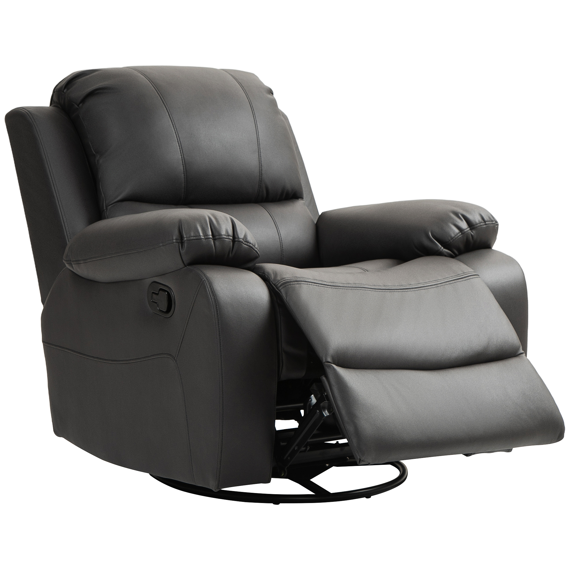 HOMCOM Relaxstoel, Verstelbare Leuning & Voetsteun, Draaibaar, tot 150 kg, Stalen Frame, 93x100x98cm, Zwart