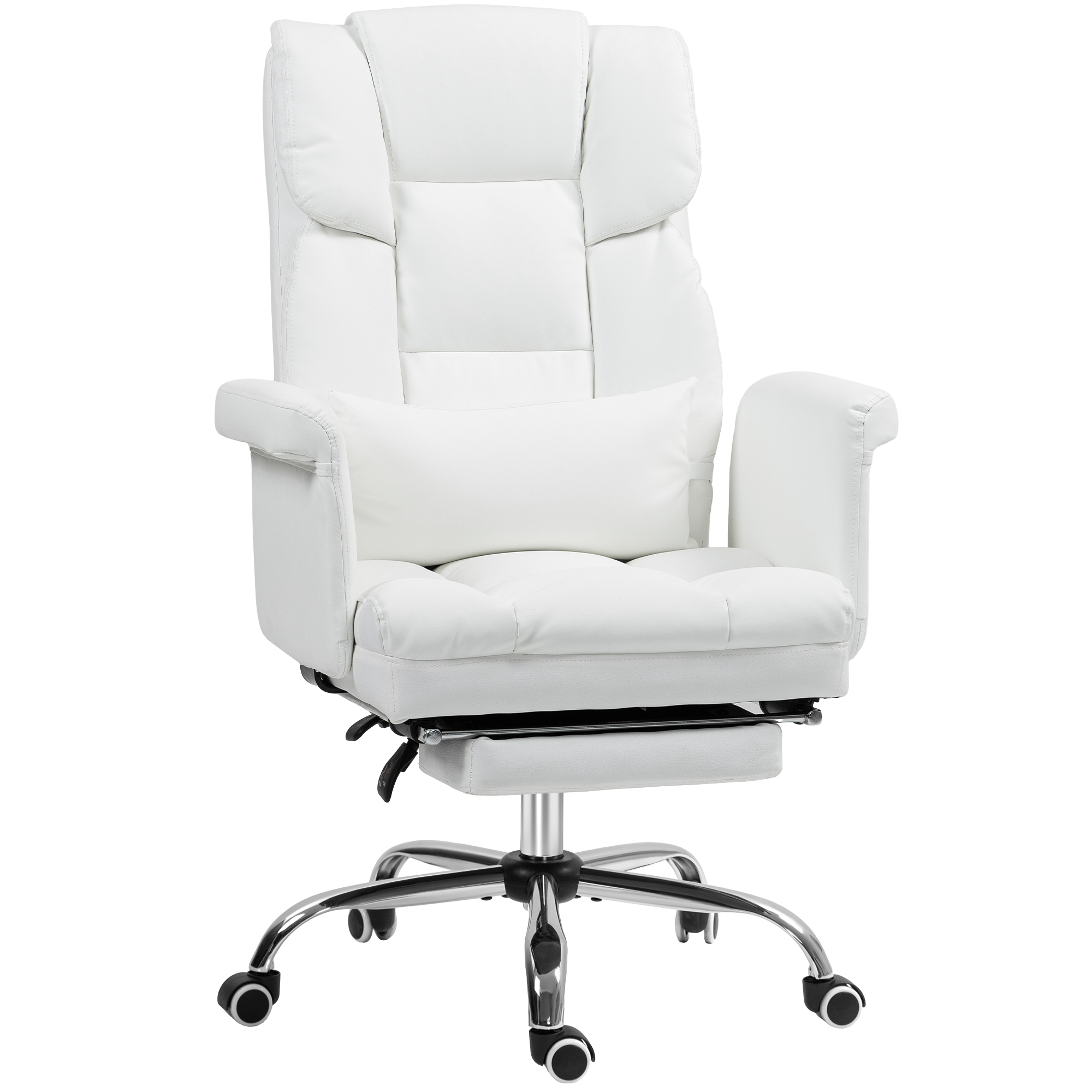 HOMCOM Ergonomische Bureaustoel, In Hoogte Verstelbaar 48-56 cm, Kantelbare Rugleuning, Voetsteun, Wit