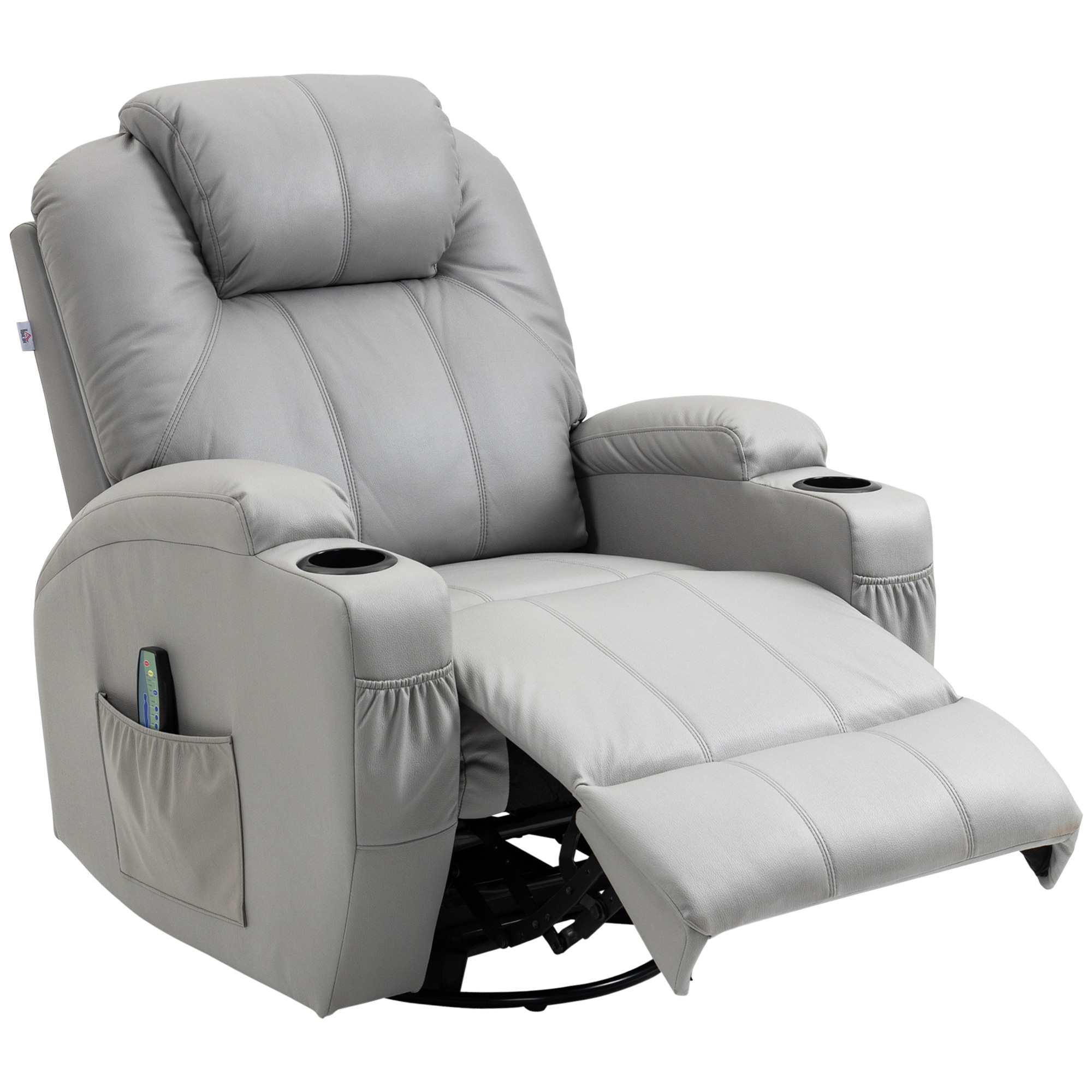 HOMCOM Massagestoel met voetensteun, 8 vibratiepunten, 5 modi, inclusief afstandsbediening, lichtgrijs.