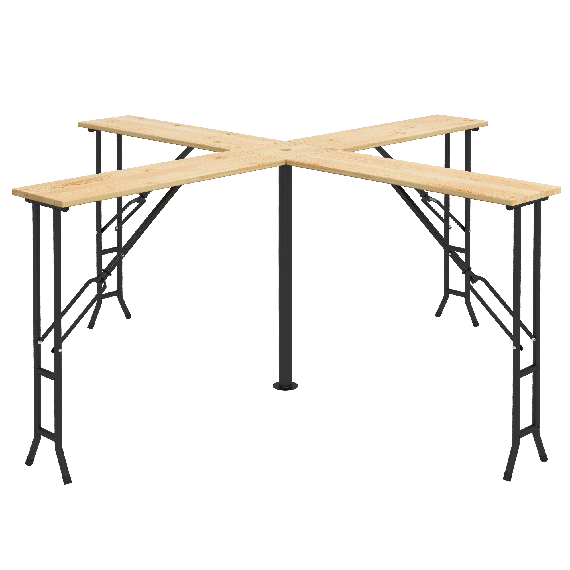 Outsunny Picknicktafel, Opvouwbare Buitentafel, voor 20 Personen, Weerbestendig, Metaal, Grenenhout, 2,4x2,4x1m, Natuur/Zwart