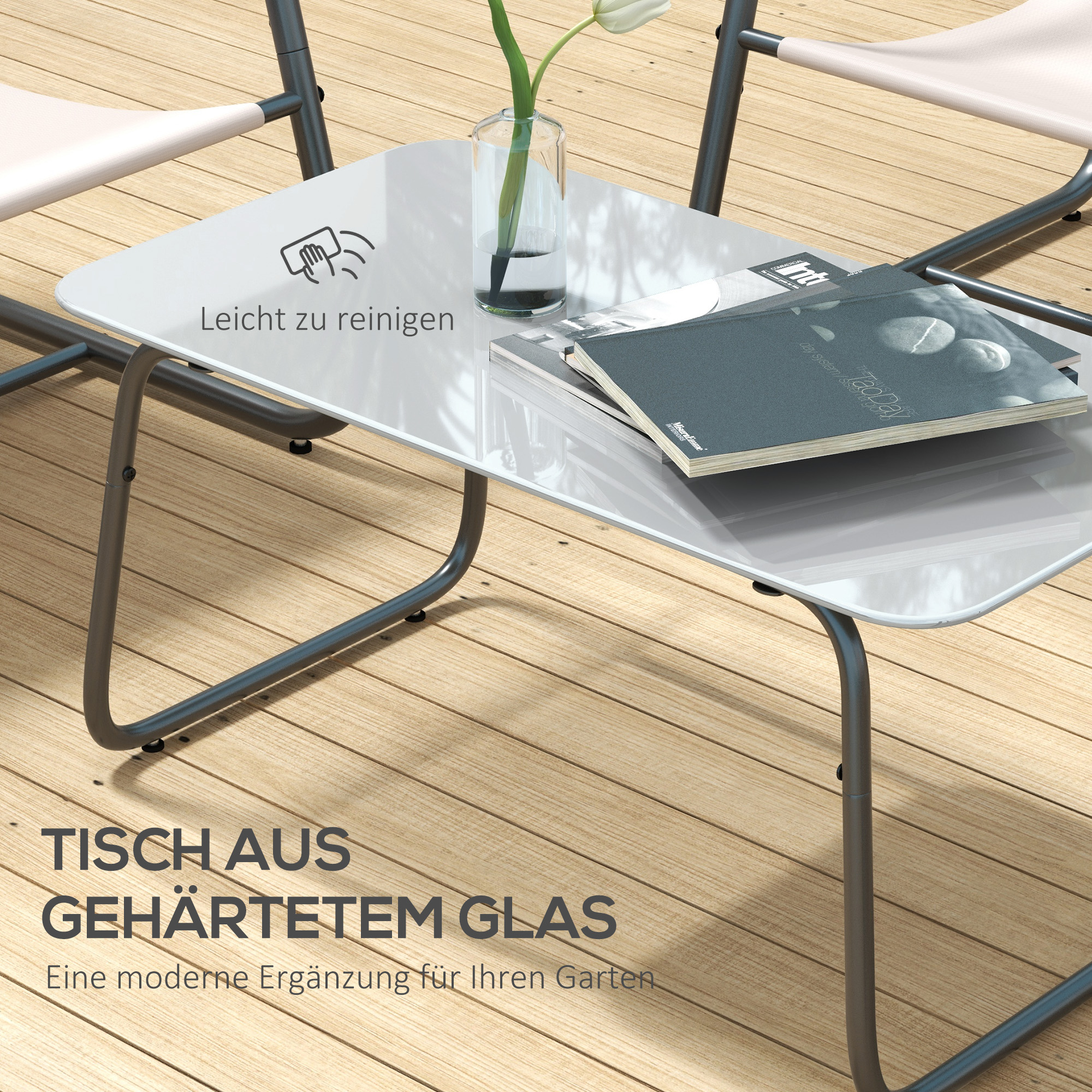Outsunny 4-delige Tuinmeubelset Tuinzitgroep Loungemeubels, 1 Bank, 2 Stoelen, 1 Tafel, 110 x 70 x 70 cm, Crème + Zwart