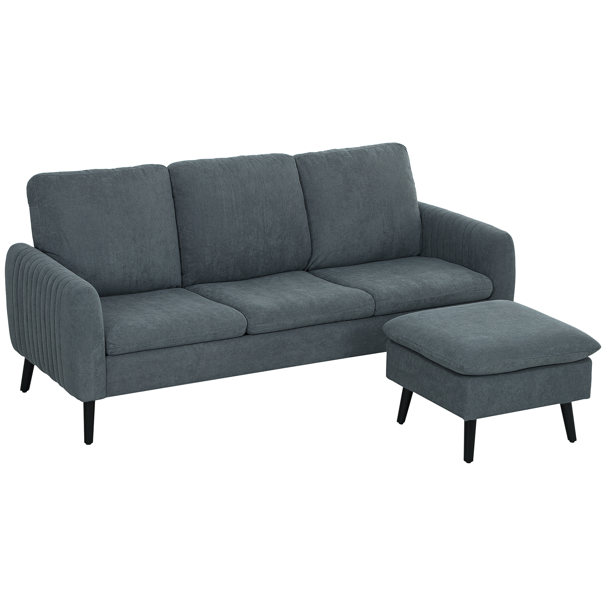 HOMCOM Hoekbank, 3-zitsbank met Voetenbank, Stoffen Bekleding, L-vormige Bankset, Donkergrijs