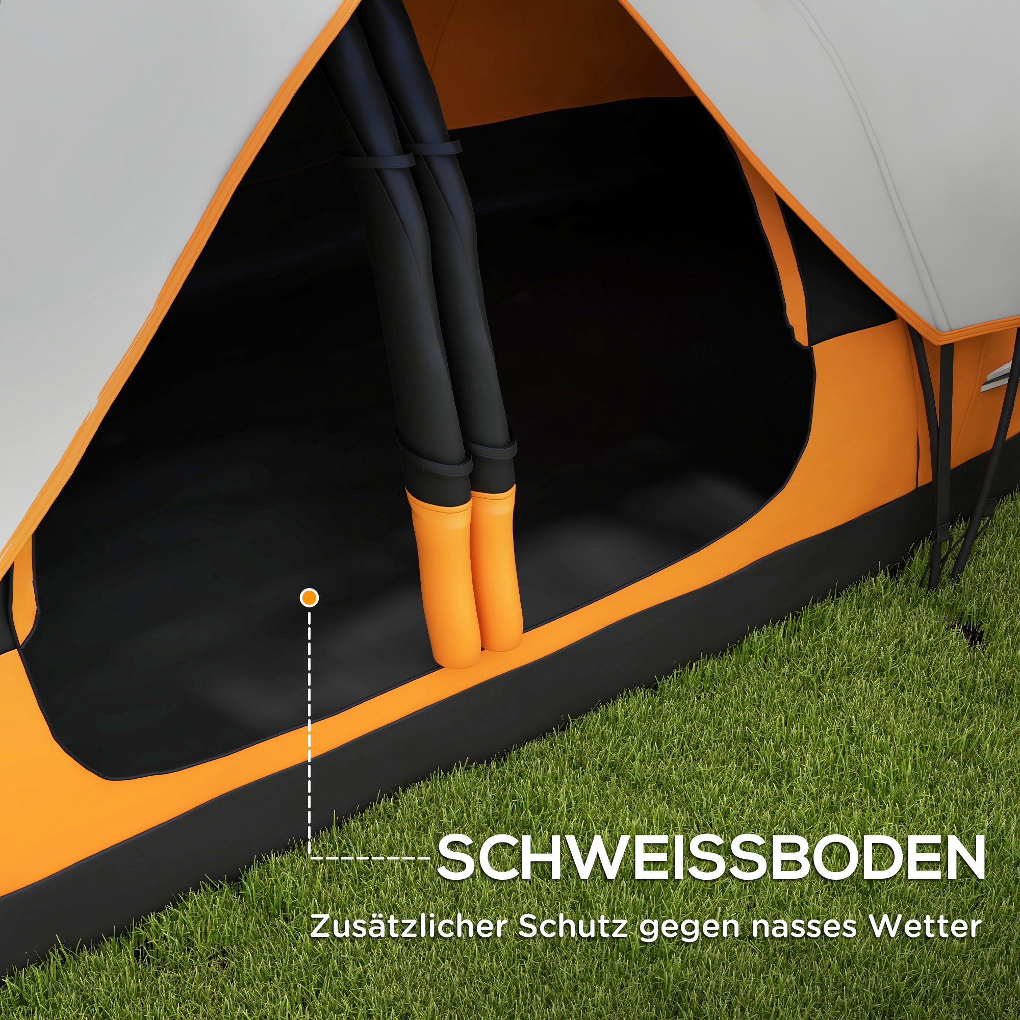 Outsunny Campingtent, Dubbele Kamer, Scheidingswand, Geschikt voor 8 Personen, Met Regenbescherming, Oranje