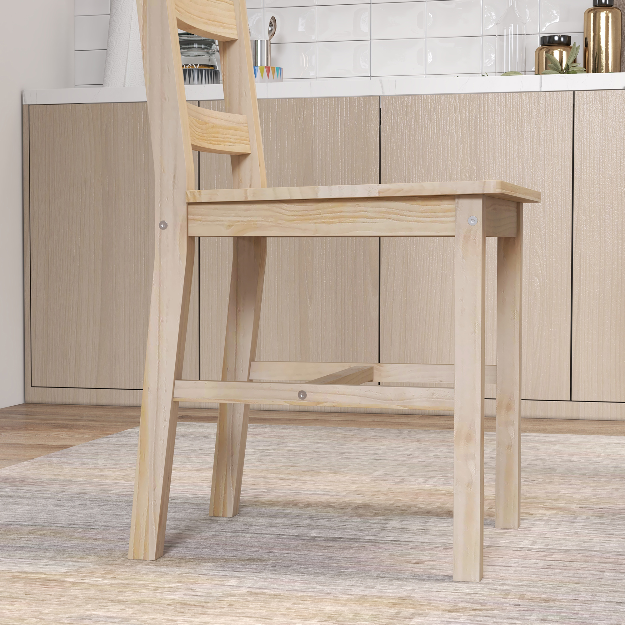 HOMCOM 5-delige Eetgroep Eettafel met Stoelen Zitgroep, Massief Hout, 118 cm x 73 cm x 75 cm, Natuur