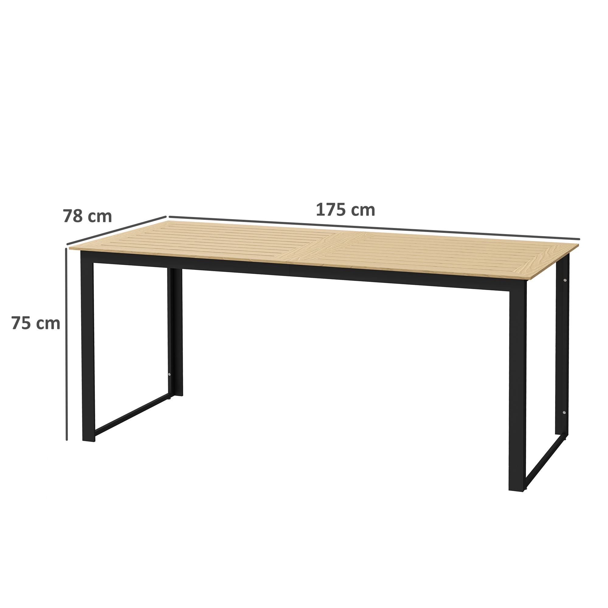 Outsunny Tuintafel Metaal 175x78 cm Weerbestendig Balkontafel met Houtlook, Anti-slip Eettafel Zwart