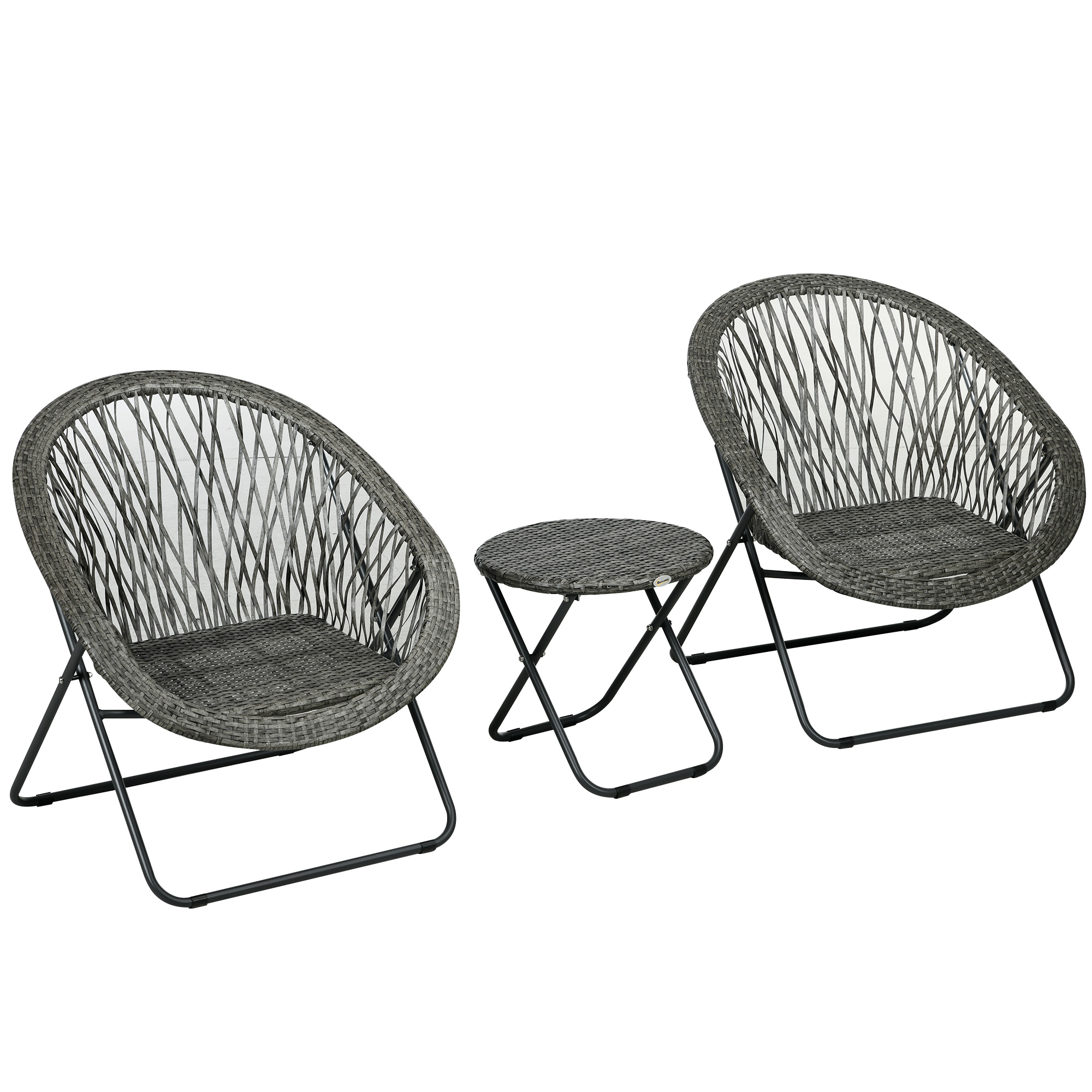 Outsunny Tuinmeubelset, 3-delig, rotanlook, 2 stoelen, 1 tafel, inklapbaar, Grijs