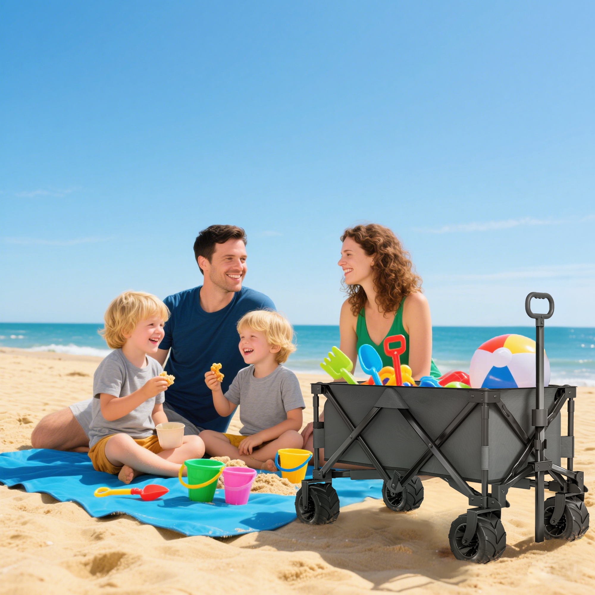 Outsunny handkar opvouwbare handkar 360° tuinwagen transportwagen met telescopisch handvat in hoogte verstelbare handgreep strandwagen metaal Oxford donkergrijs 108 x 53 x 59-89 cm