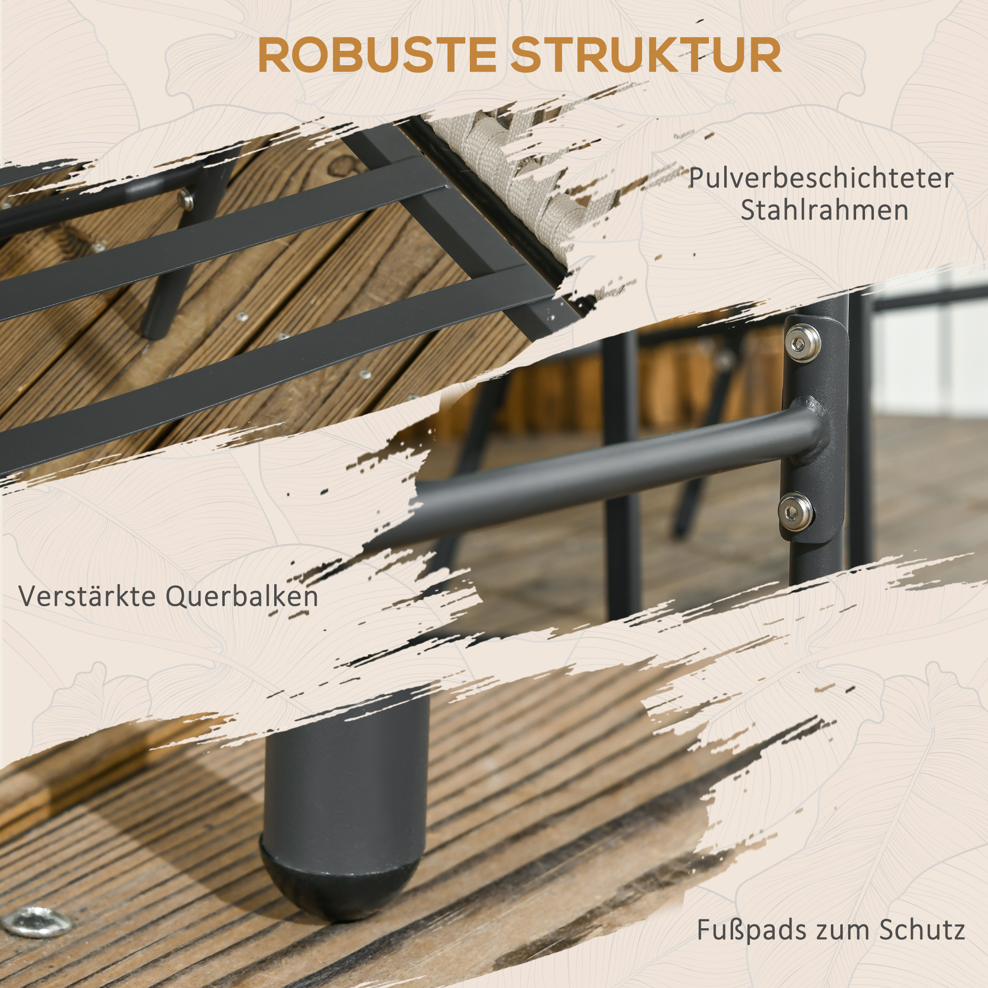 Outsunny Terrasstoel 2-delige set, Boho-stijl, comfortabele zitting, zitkussens, wasbare hoes, metalen frame, Grijs/Beige