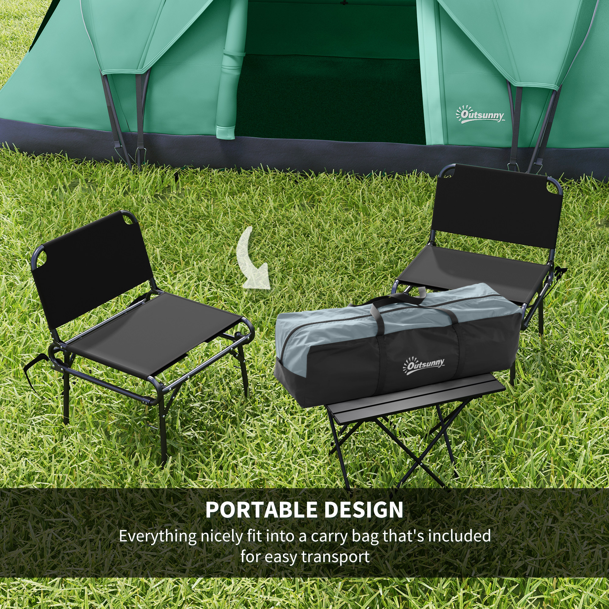 Outsunny Familietent voor 5-6 personen, met lampenhaak, zijvakken, 4,55x2,3x1,8m, Groen/Zwart