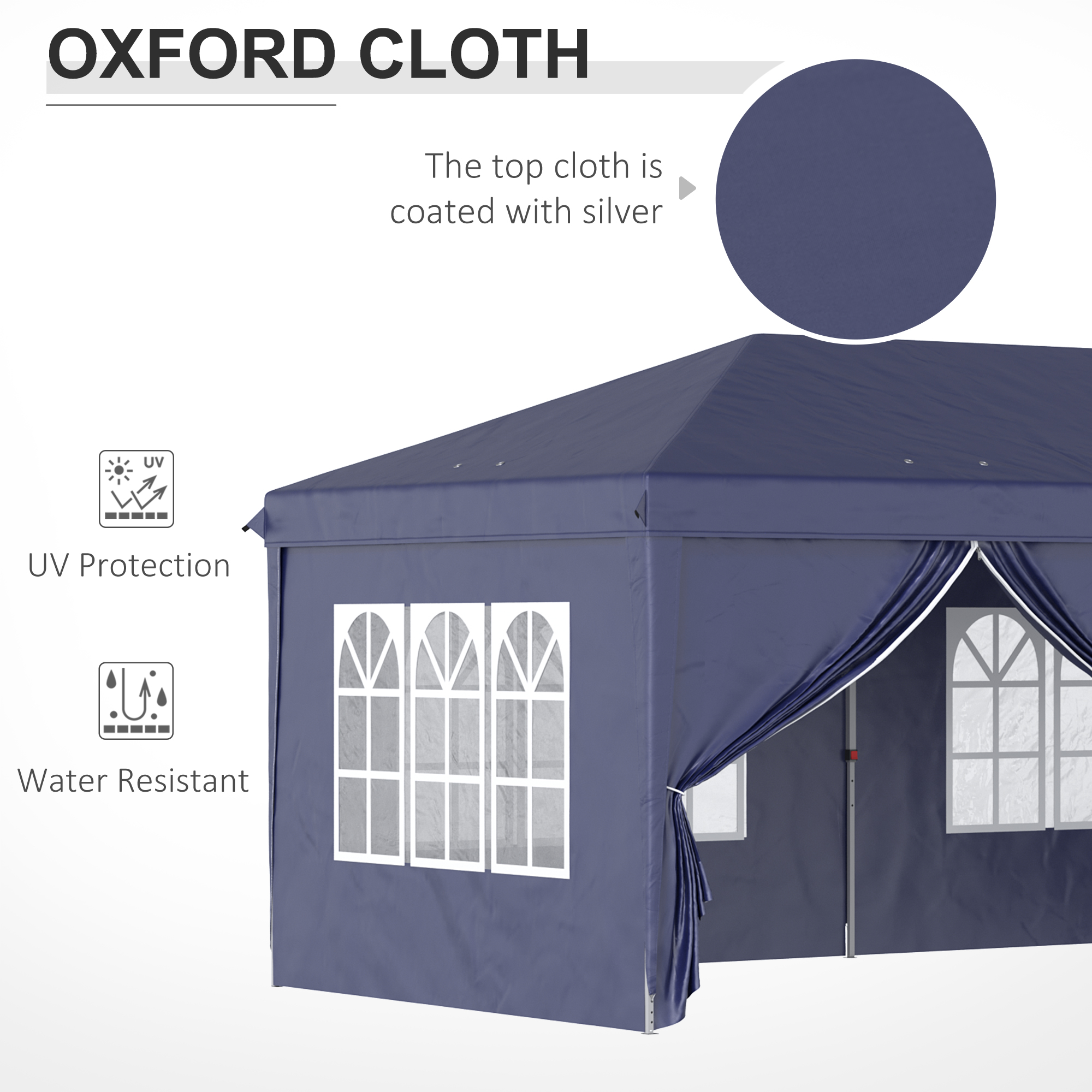 Outsunny Vouwtent van 6 x 3 m, verwijderbare zijwanden, grote ramen, deuren met ritssluiting, stalen frame, blauw