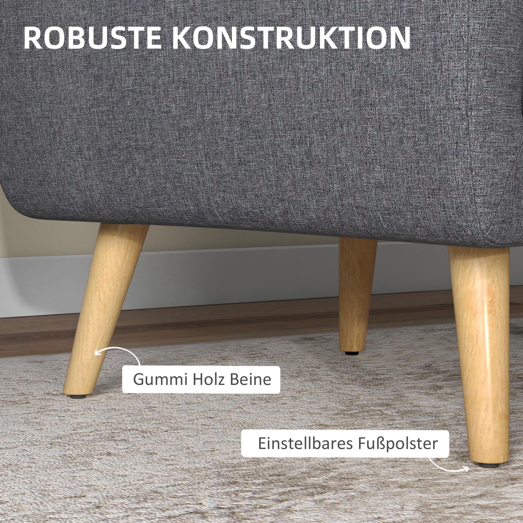 HOMCOM Fauteuil in Scandinavisch design, accentfauteuil, knoopstiksel, natuur + lichtgrijs