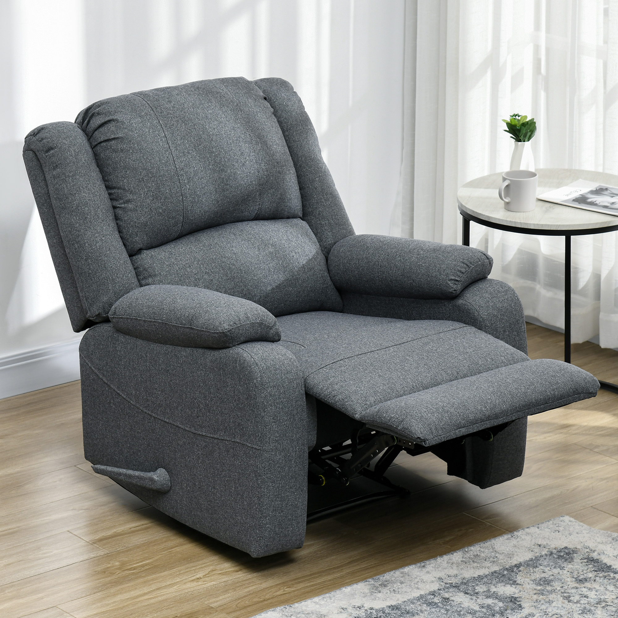 HOMCOM Relaxstoel met ligfunctie en voetsteun, verstelbaar, tot 150 kg, stalen frame, 90 x 96 x 98 cm, Grijs