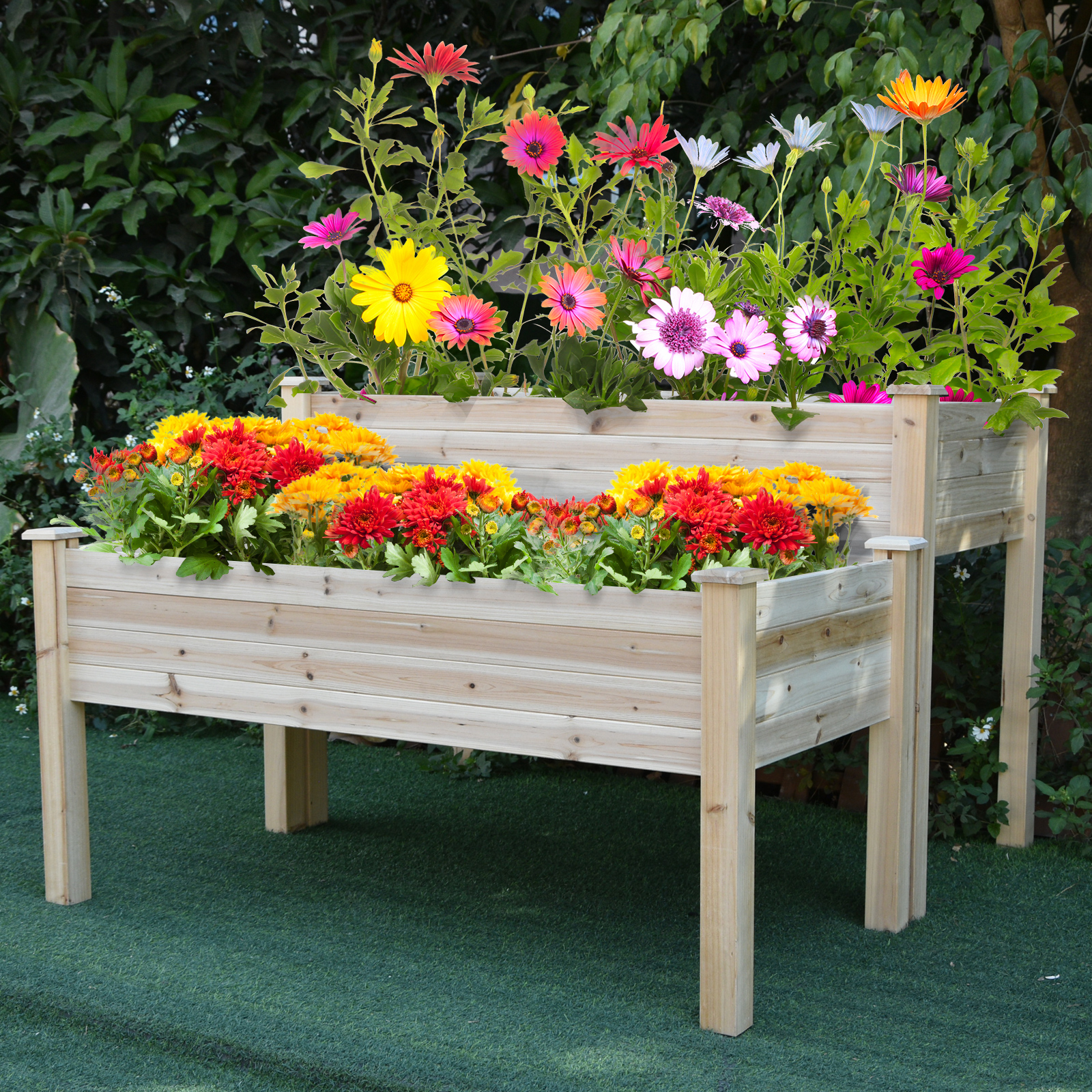 Outsunny Verhoogd bed 2 niveaus koude kas kruidenbed plantenbak met afvoergaten van massief hout