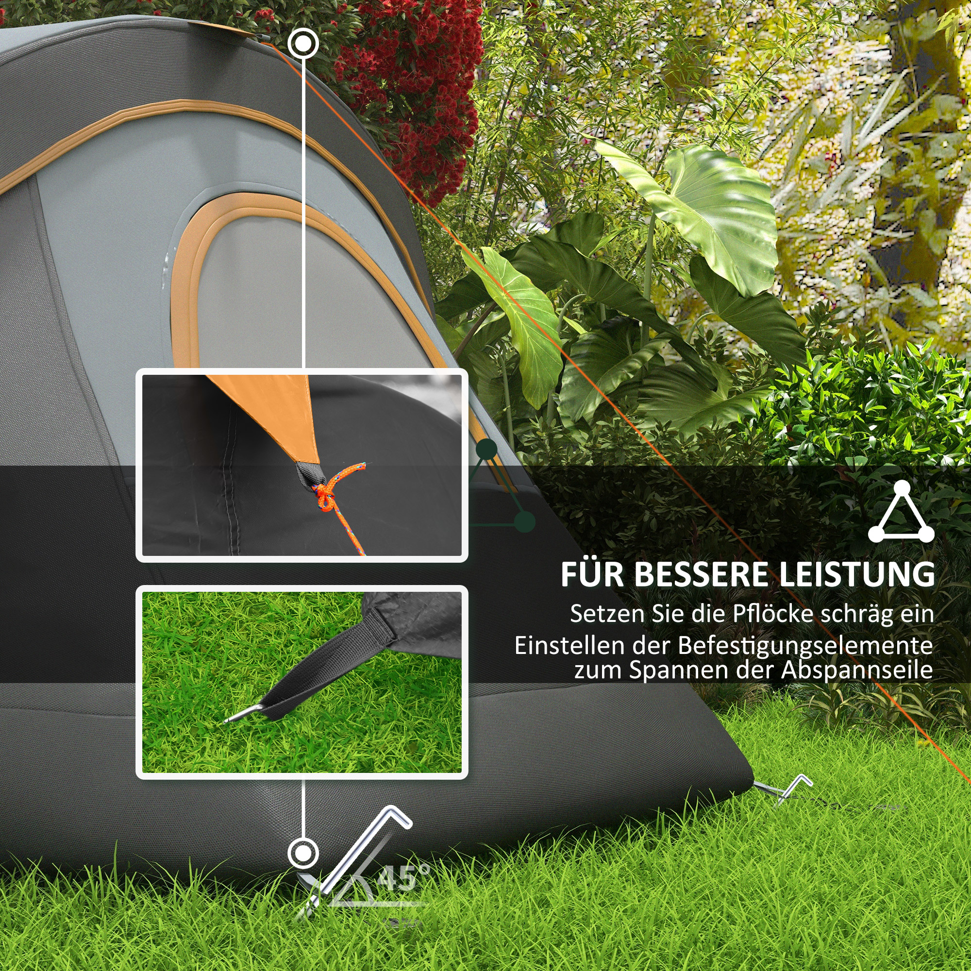 Outsunny Kampeertent voor 5-6 Personen, Familietent, Draagtas, 4,55x2,2x1,8m, Lichtgrijs/Zwart