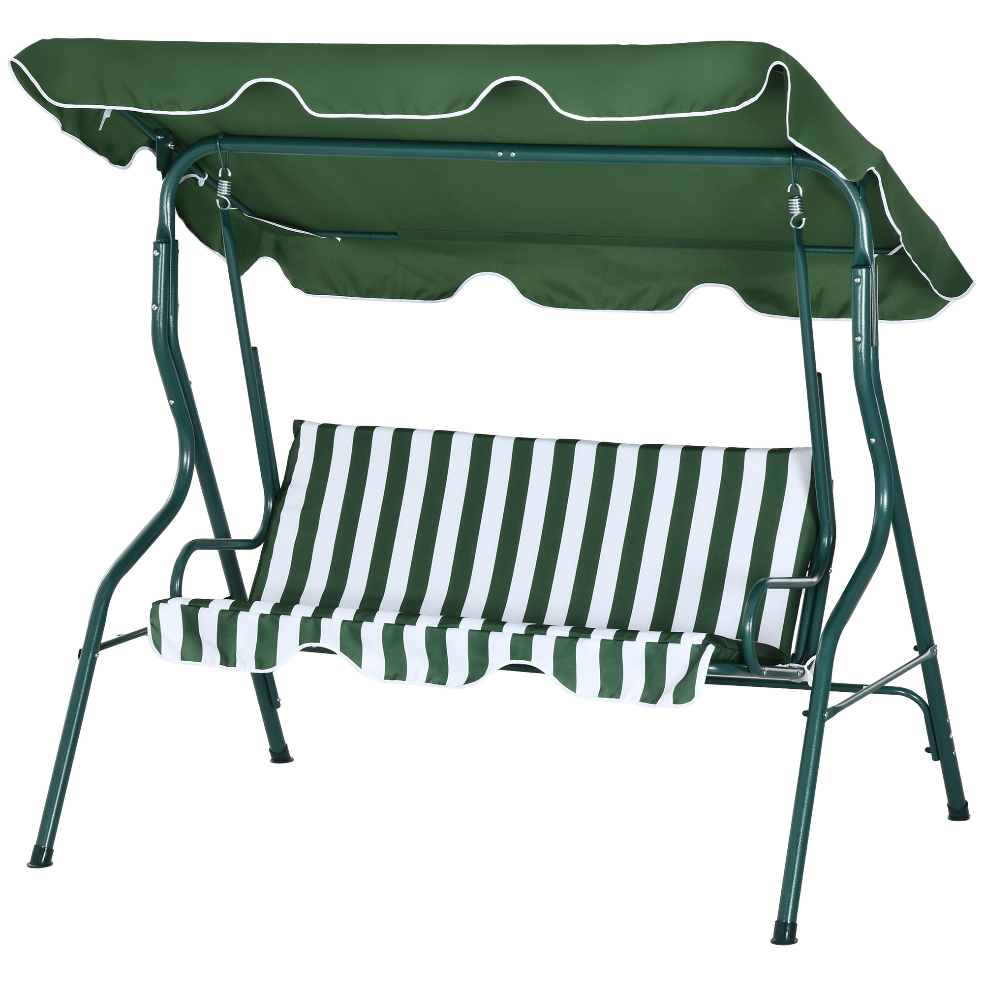 Outsunny 3-zits Hollywoodschommel Tuinligbed Schommelbank, weerbestendig, 172 cm x 110 cm x 153 cm, Groen + Wit
