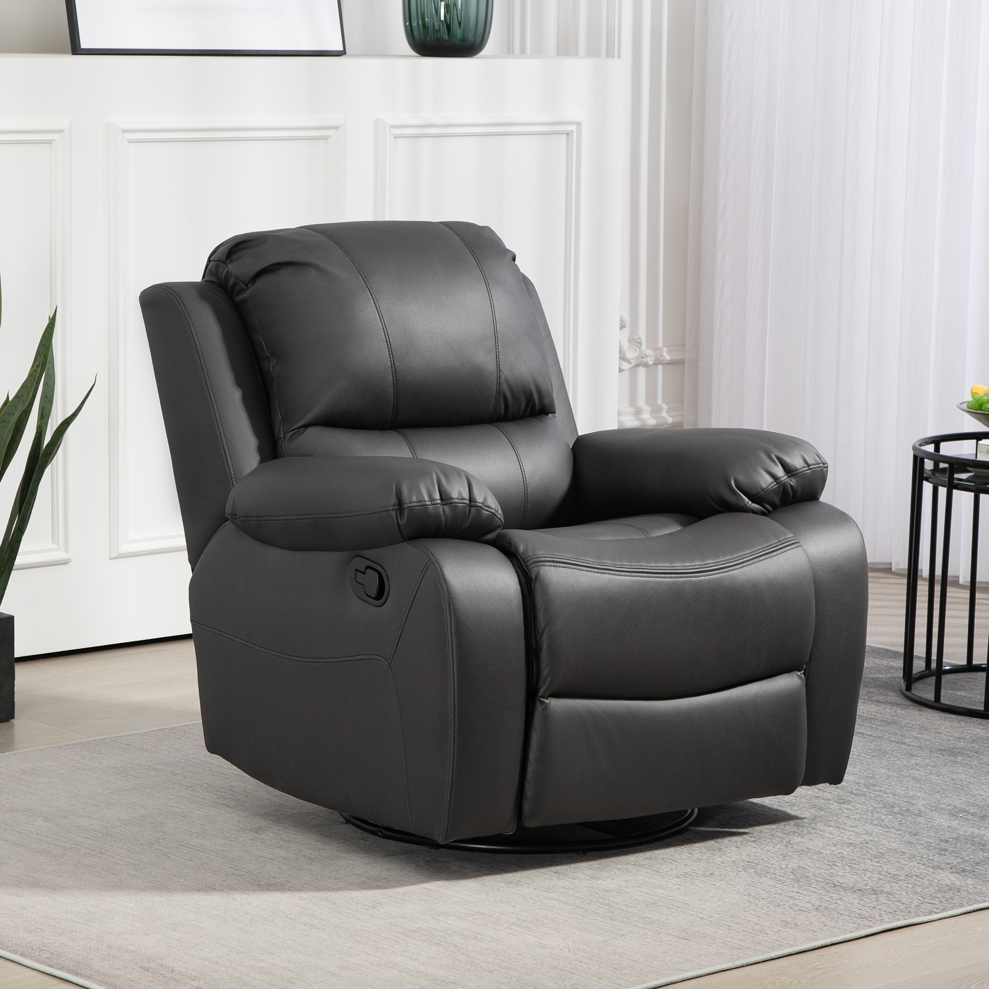 HOMCOM Relaxstoel, Verstelbare Leuning & Voetsteun, Draaibaar, tot 150 kg, Stalen Frame, 93x100x98cm, Zwart