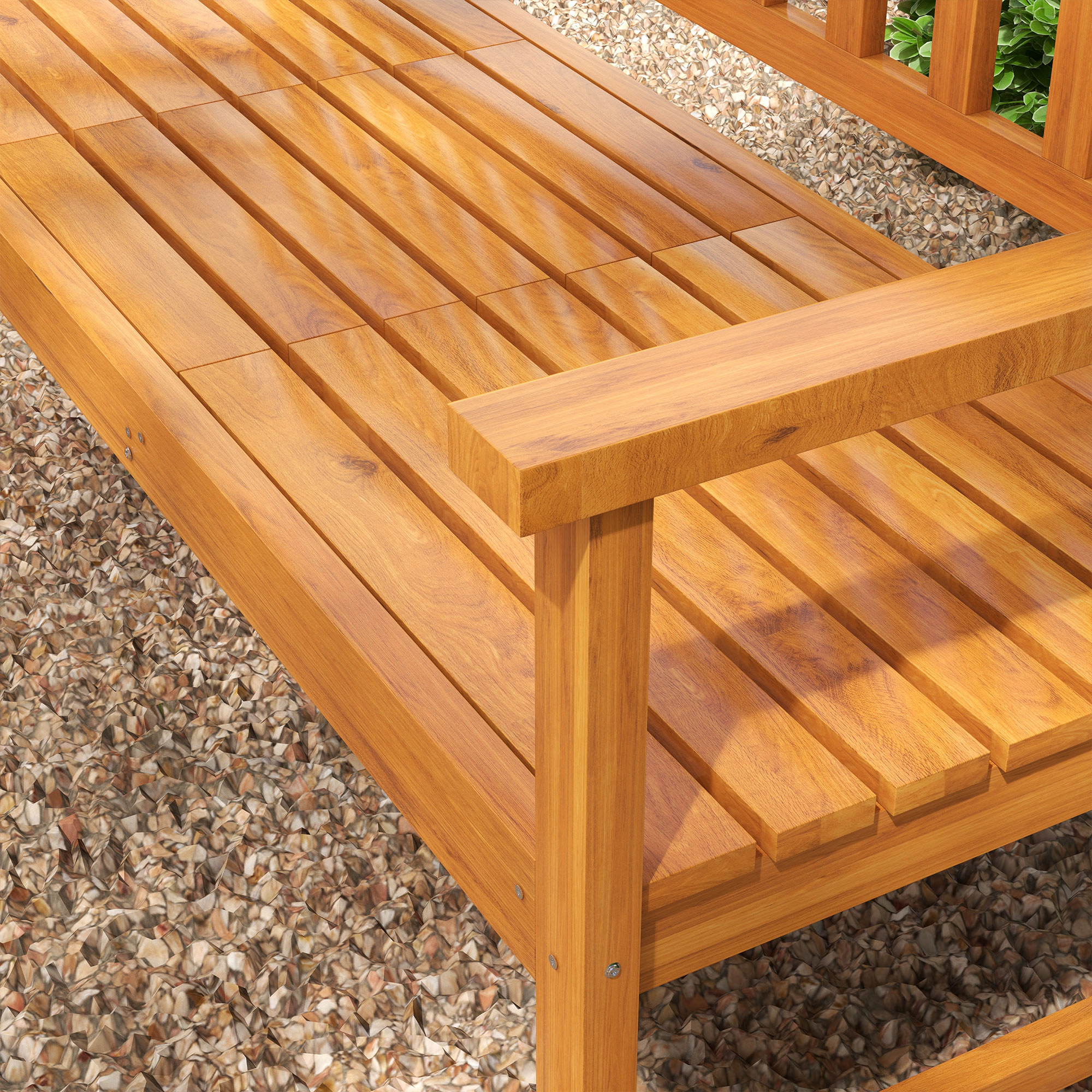 Outsunny Tuinbank Houten Bank Buitenbank, inklapbare Tafel, weerbestendig, Grenenhout, 153 cm x 56 cm x 91 cm, Lichtbruin