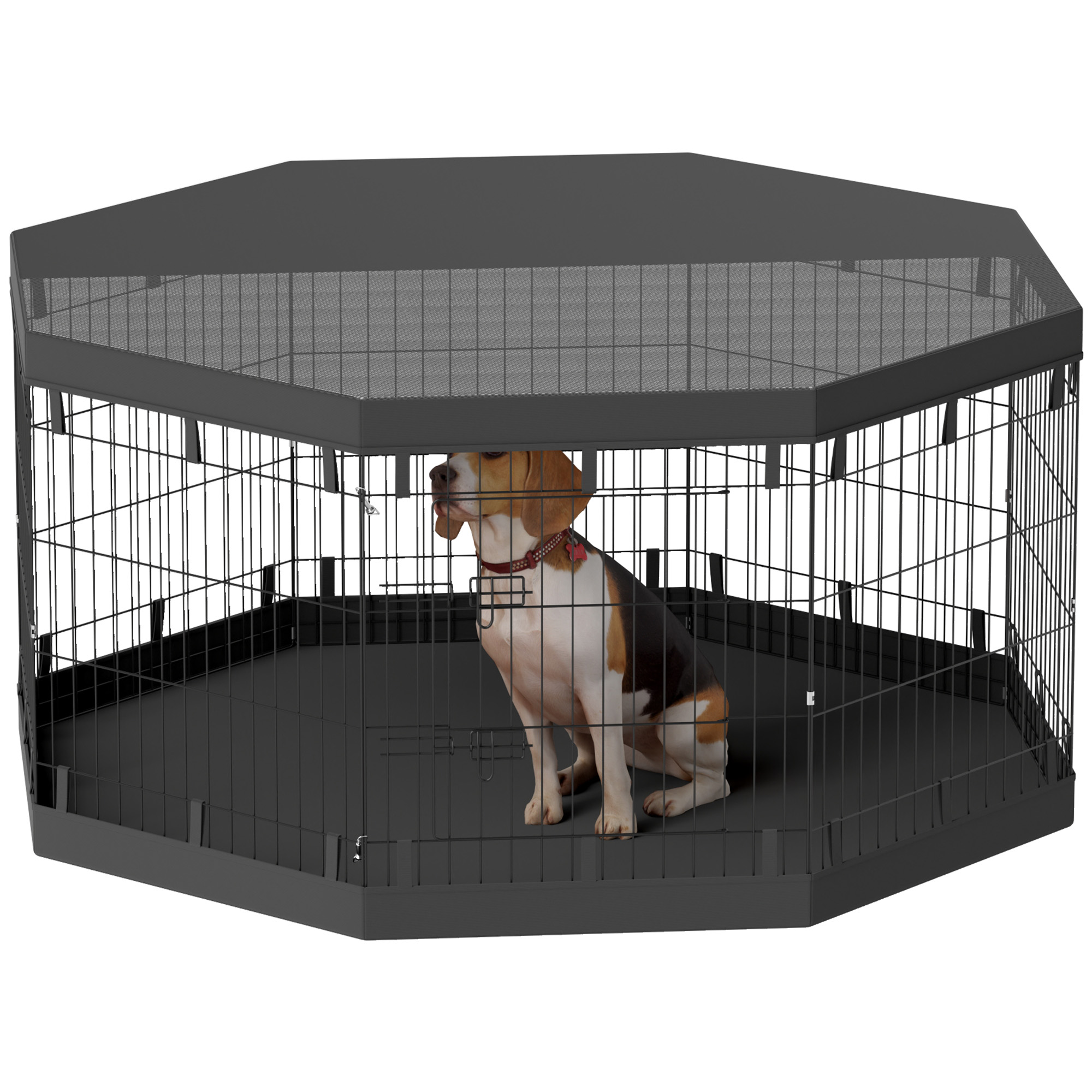 PawHut Puppyren, 76 cm Hoog/ong. 2,5 m², 8 Panelen, Bodemzeil, Combo-Dakzeil