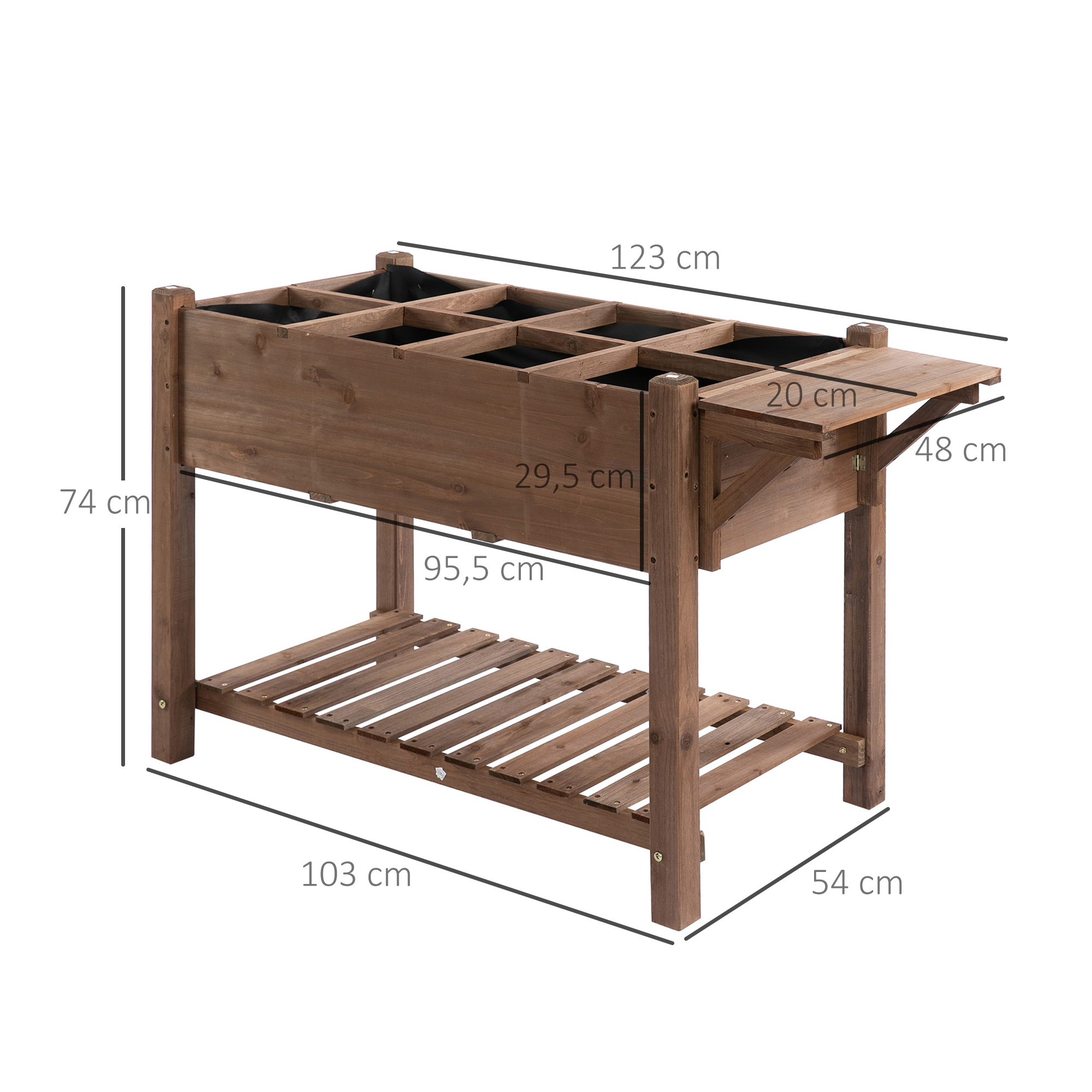 Outsunny verhoogd bed 123cm x 54cm x 74cm