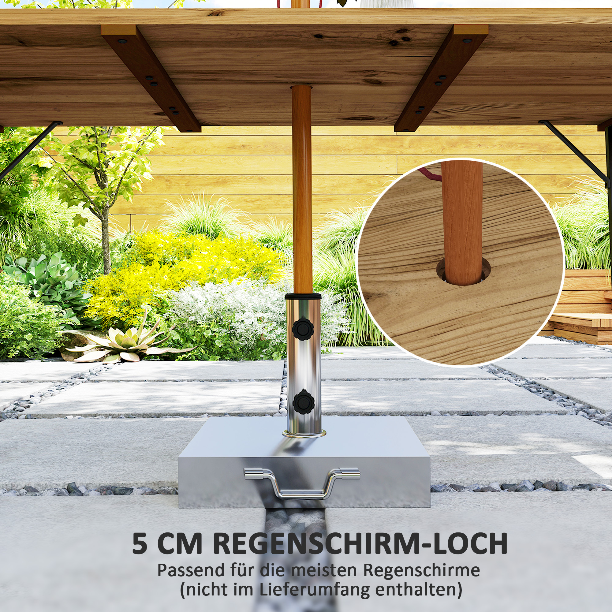 Outsunny Weerbestendige Houten Tuintafel 175x80 cm met Parasolgat voor 6 Personen - Bruin