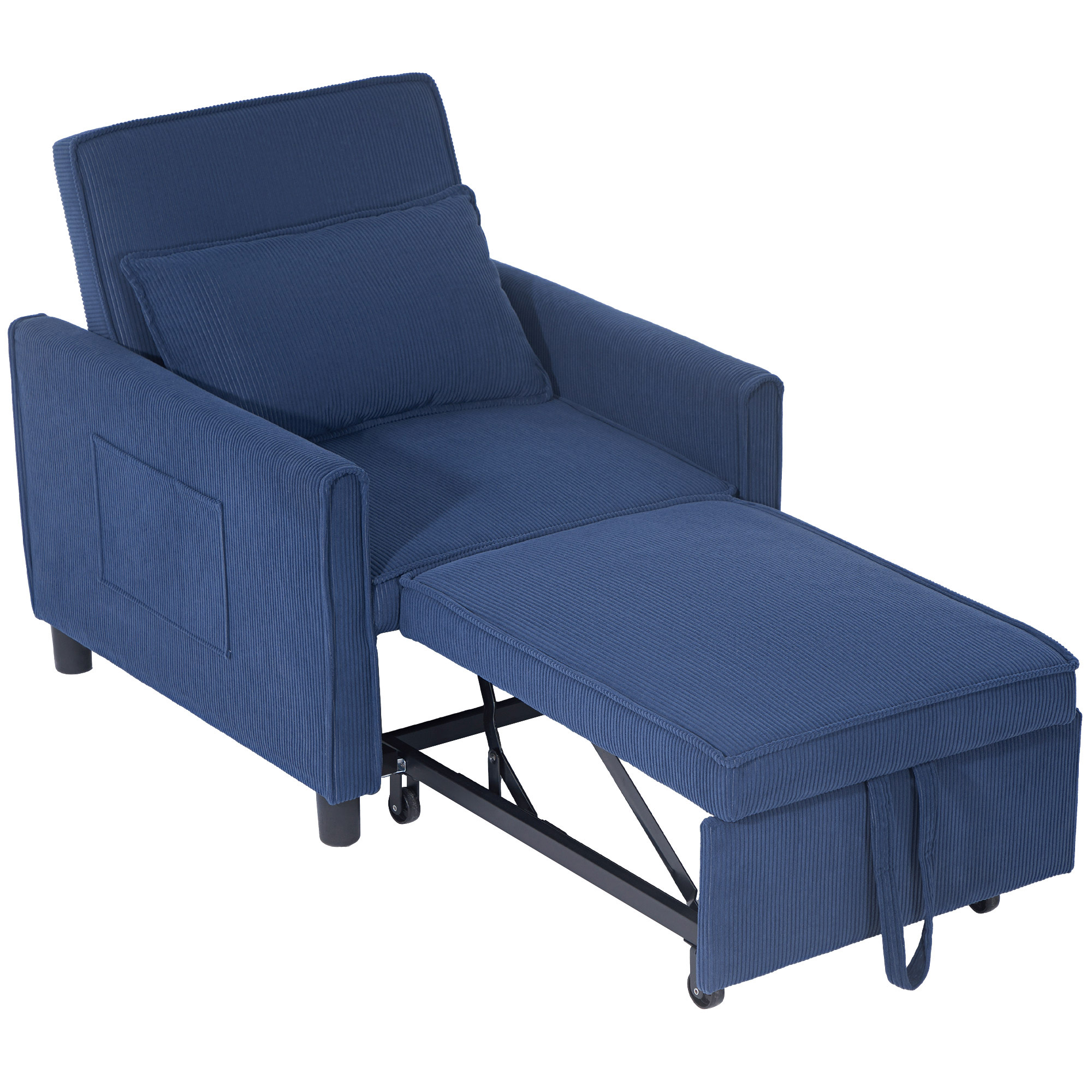 HOMCOM Slaapfauteuil, Verstelbaar, 3 Posities, Corduroy Bekleding, tot 120 kg, Blauw