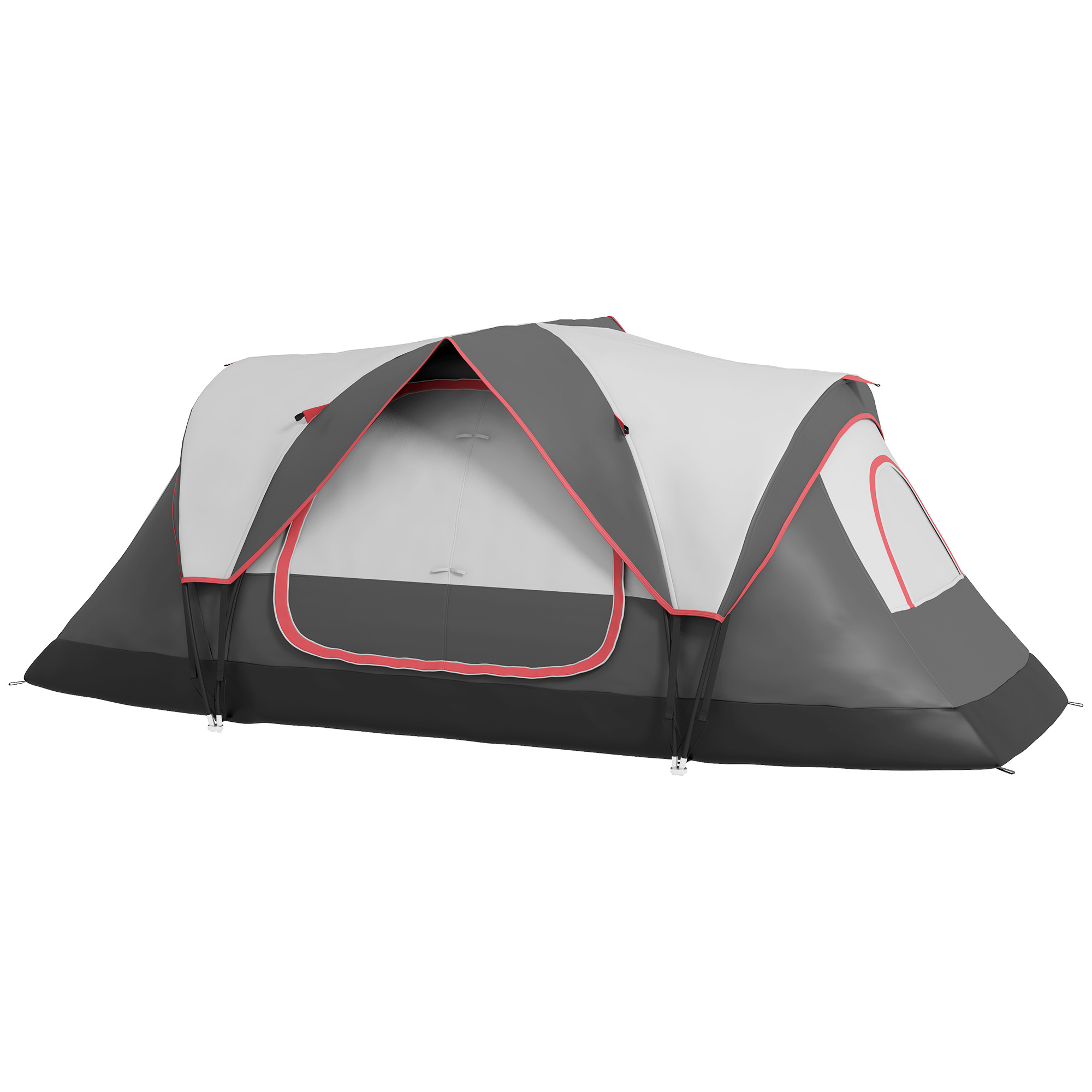 Outsunny Campingtent, 2 Kamers, Scheidingswand, voor 6 Personen, Regenbescherming, Grijs