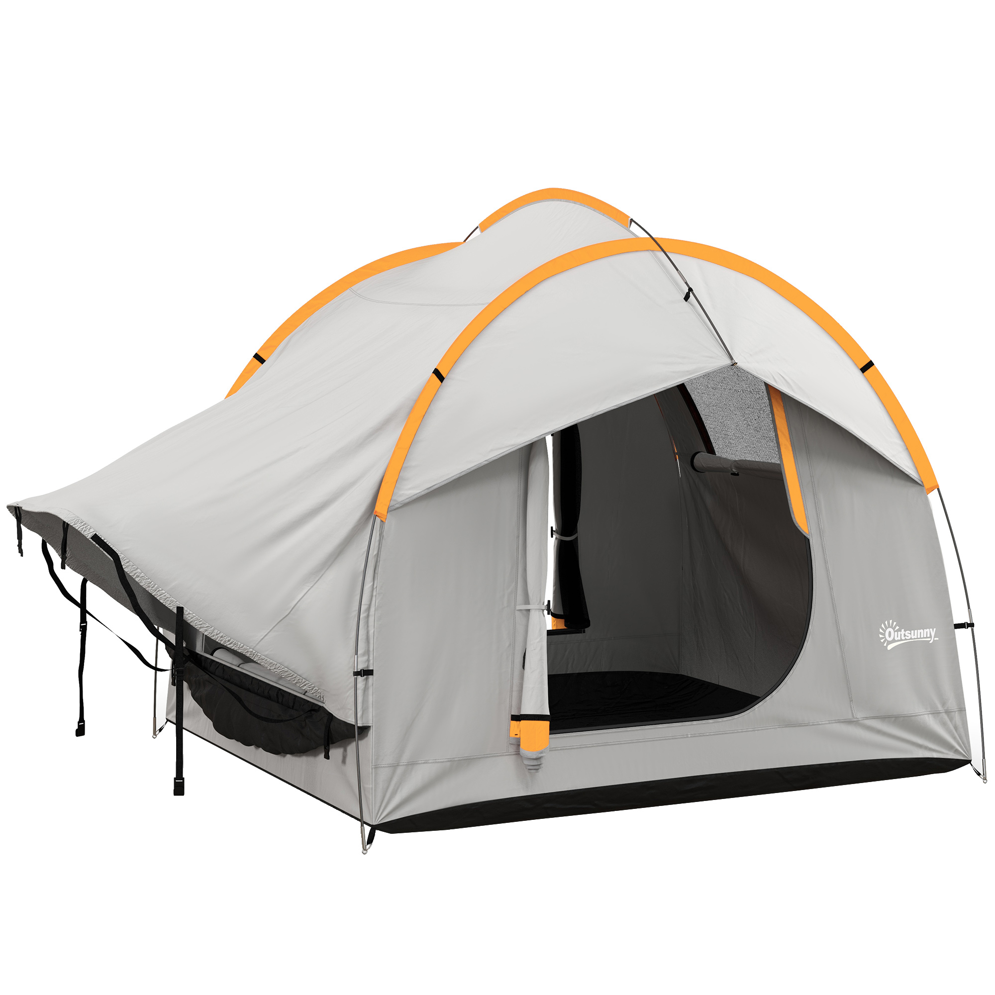 Outsunny Auto Tent Kampeertent, 3 deuren, weerbestendig, 239cm x 210cm x 210cm, Oranje + Grijs