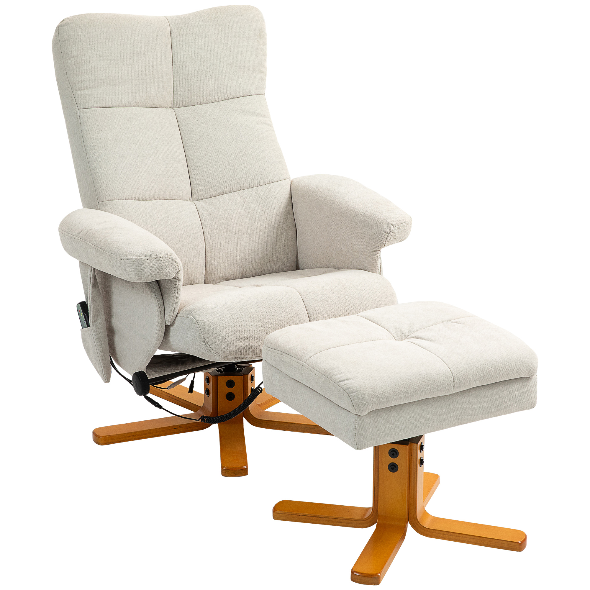 HOMCOM Massagestoel met Ligfunctie en Voetenbankje, 145°-Kanteling, Polyester, 80 x 86 x 99 cm, Crèmewit