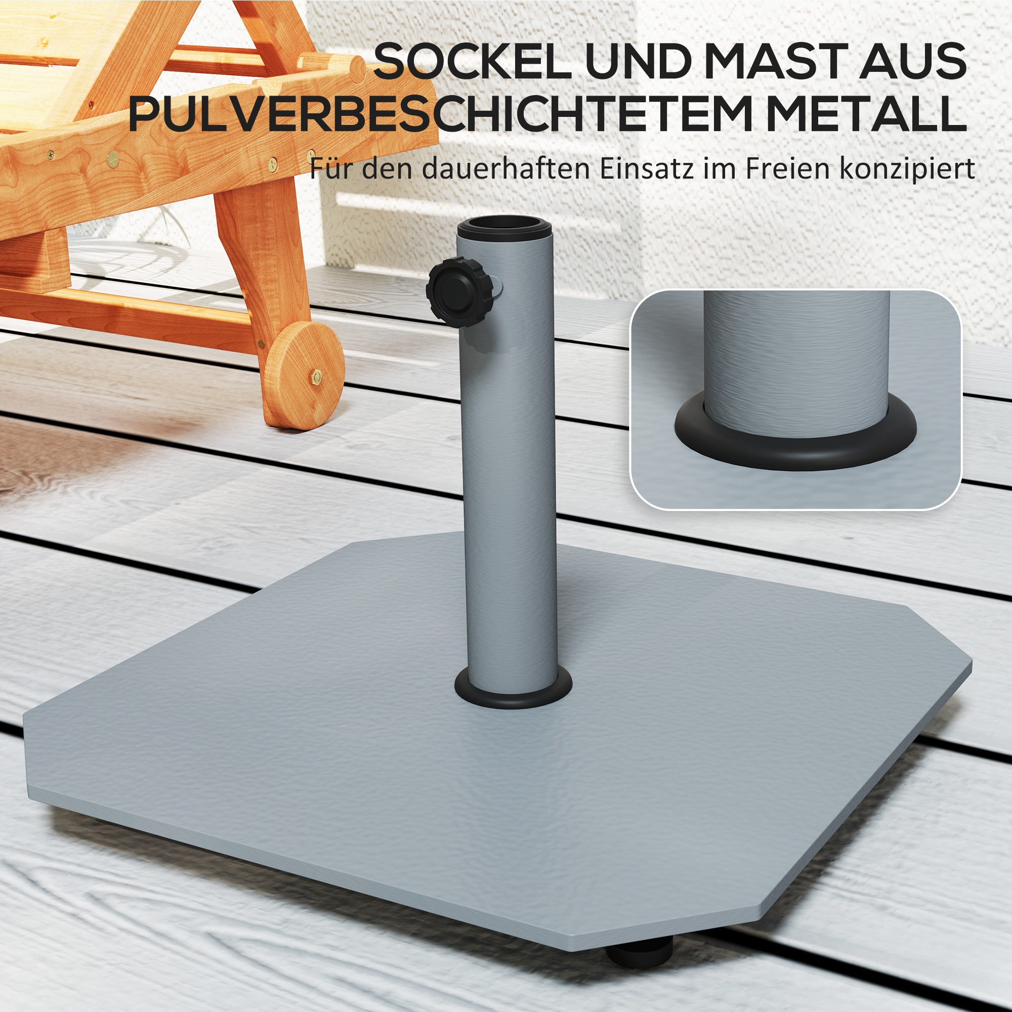 Outsunny Metalen parasolvoet 18,5 kg met wielen, vierkante parasolhouder voor parasols 32/38/48mm