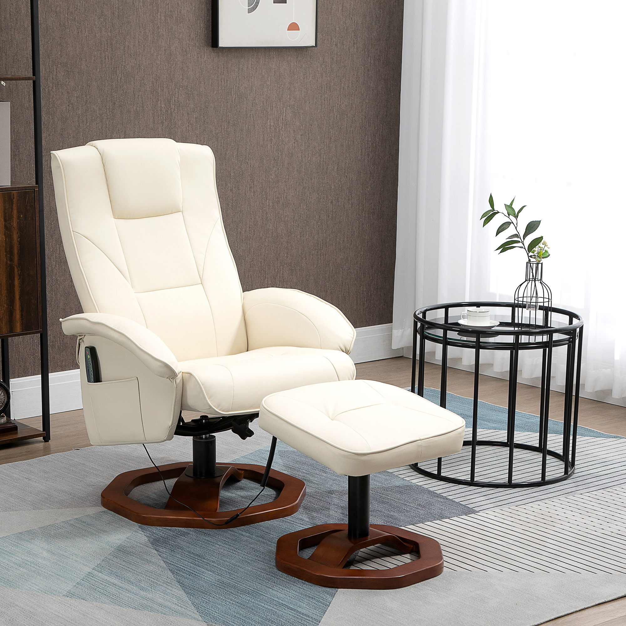 HOMCOM massagestoel, met voetenbank, 10 massagepunten, verstelbare functie, draaibare zitting, roomwit, 73 x 83 x 106 cm