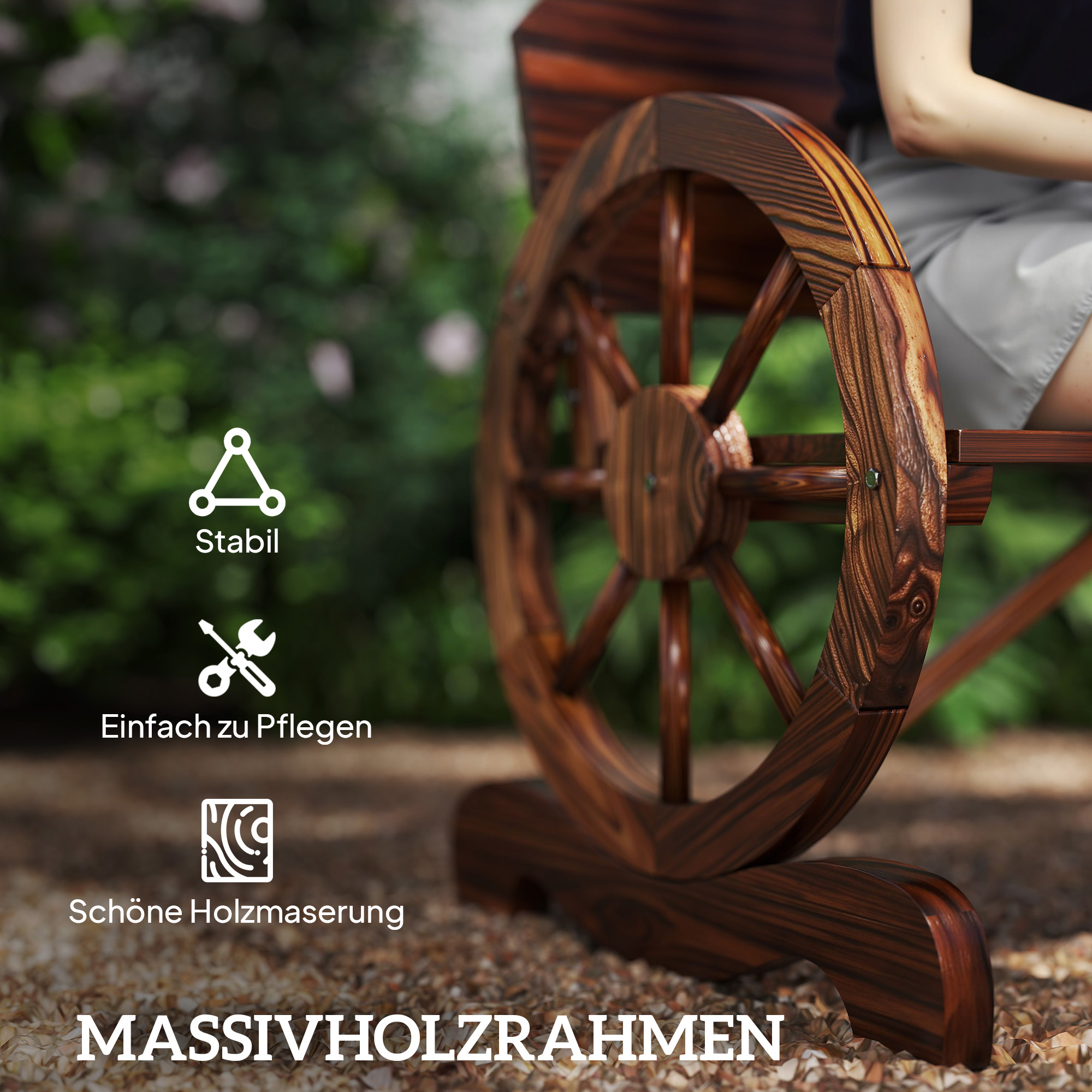 Outsunny 2-Zits Tuinbank met Wiellike Armleuningen, Rustieke Outdoor-Bank voor Terras, Veranda, Vurenhout, Bruin