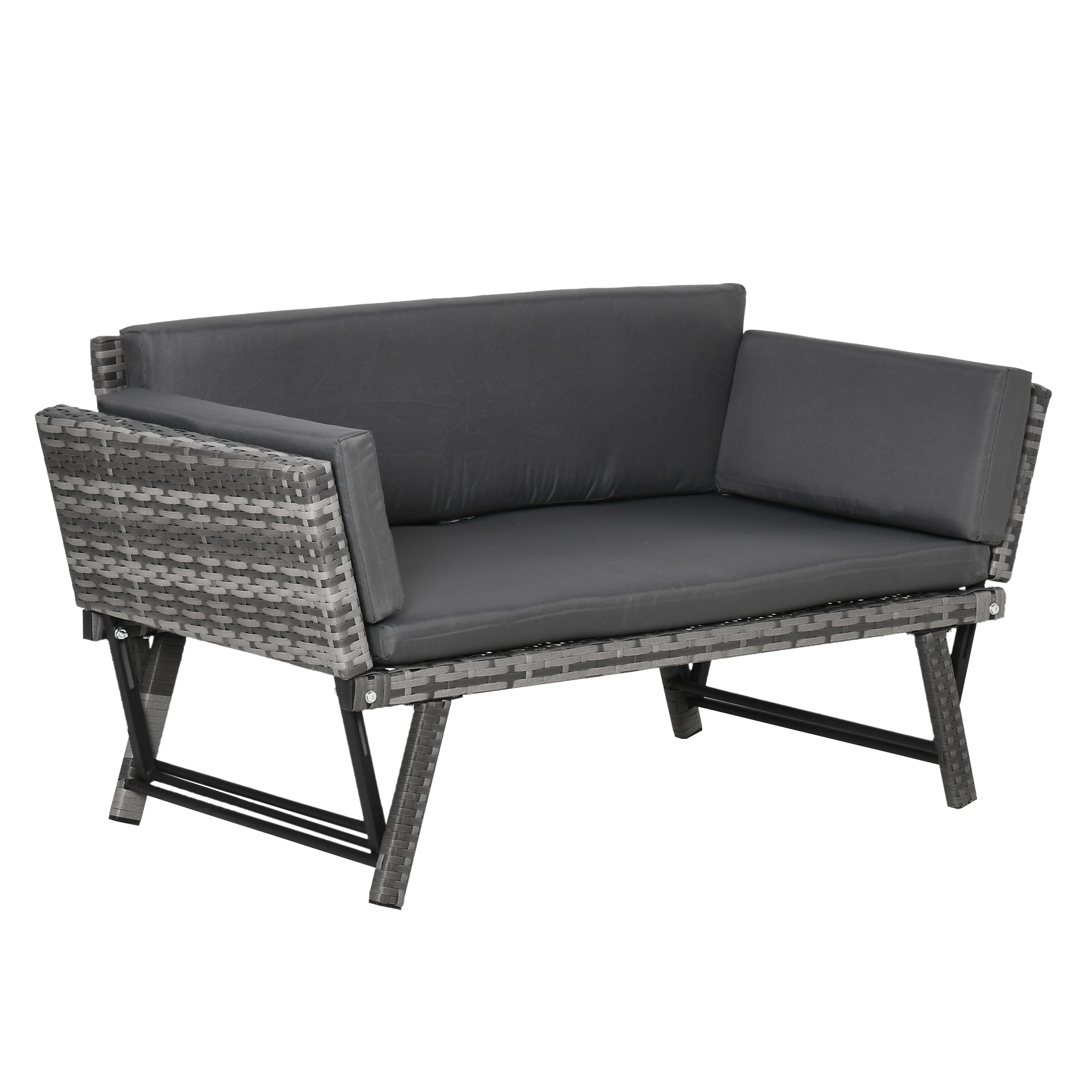 Outsunny 2-zits tuinbank met opklapbare armleuningen, grijs 129 x 66 x 67 cm