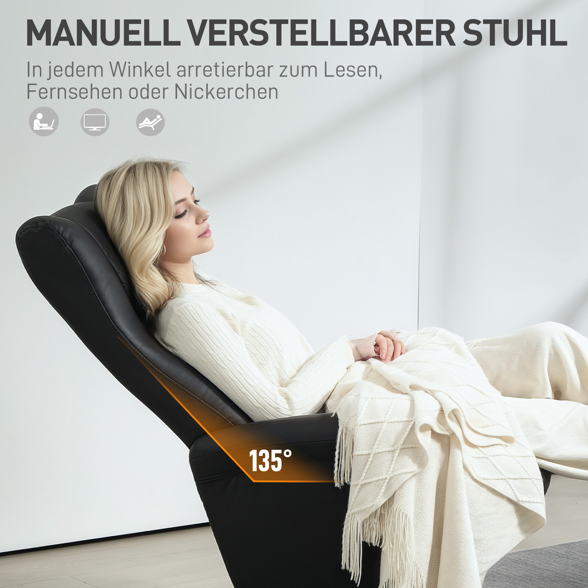 HOMCOM Chefstoel met Voetenbank, Leerlook, Draaibaar, Verstelbare Rugleuning, tot 150 kg, Zwart