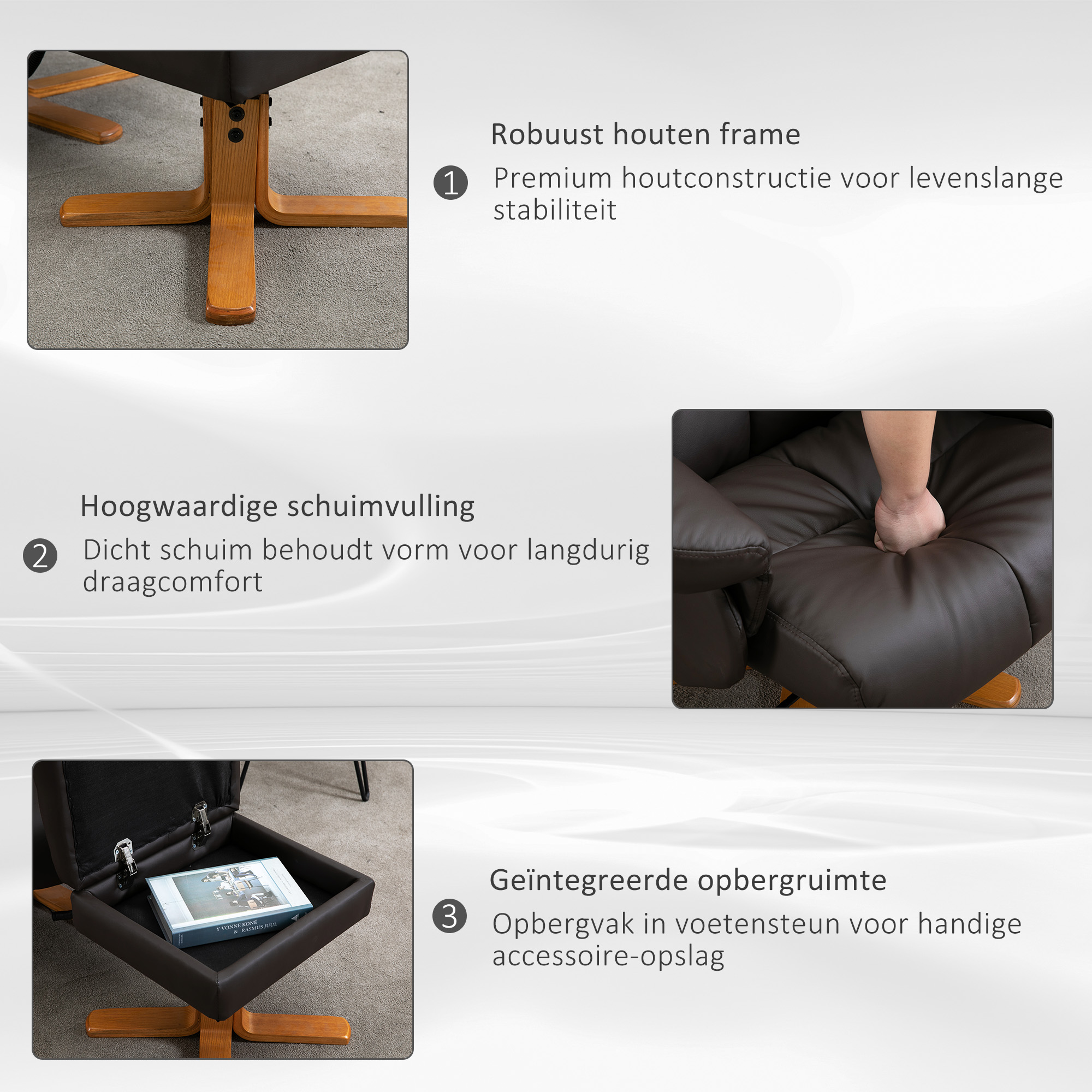 HOMCOM massagestoel met ottoman relaxstoel TV-stoel TV-stoel 145 ° helling kunstleer bruin 80 x 86 x 99 cm