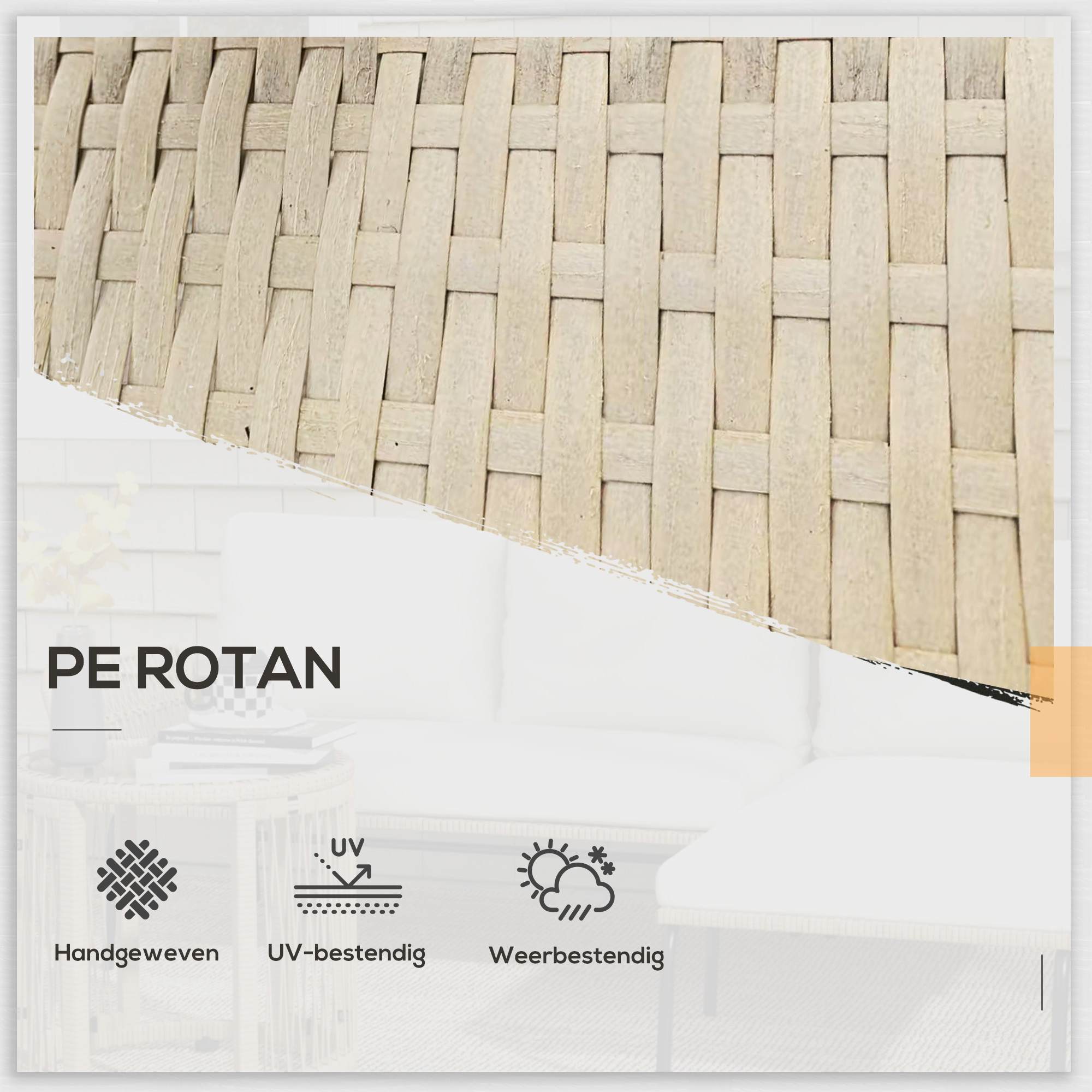Outsunny Loungeset voor in de tuin, PE rattan, 122 x 79 x 75 cm, Natuur + Crèmewit
