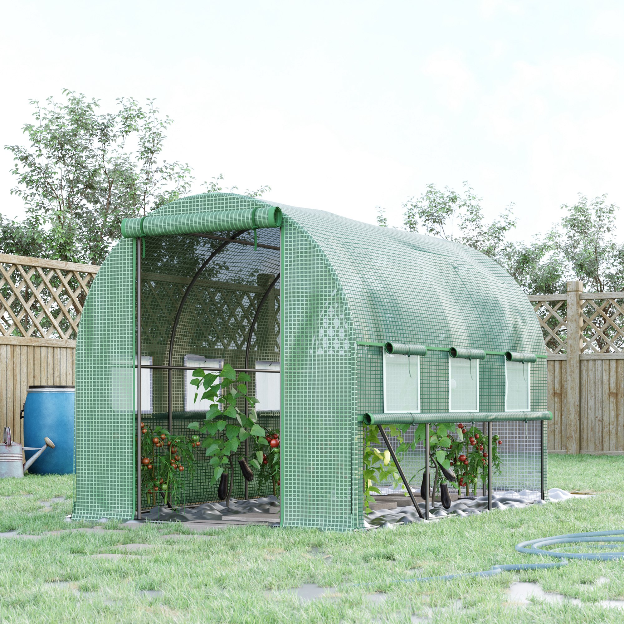 Outsunny foliekas 3 x 2 x 2 m tunnel inloopkas kas plantenhuisfolie tent 6 ramen UV-bescherming groen
