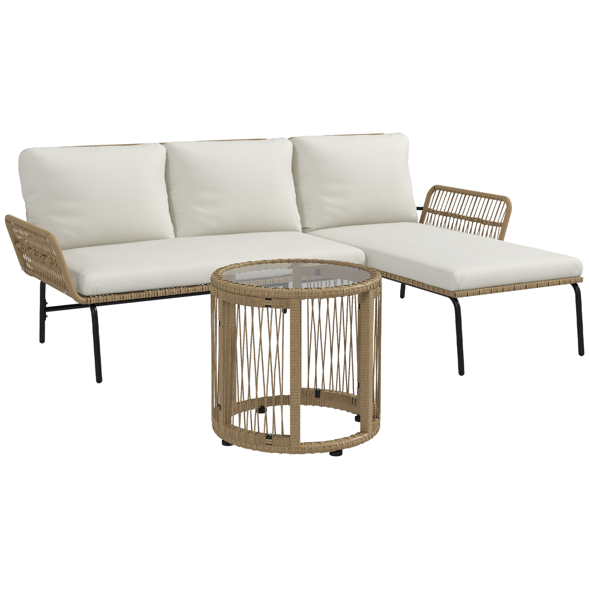 Outsunny Loungeset voor in de tuin, PE rattan, 122 x 79 x 75 cm, Natuur + Crèmewit